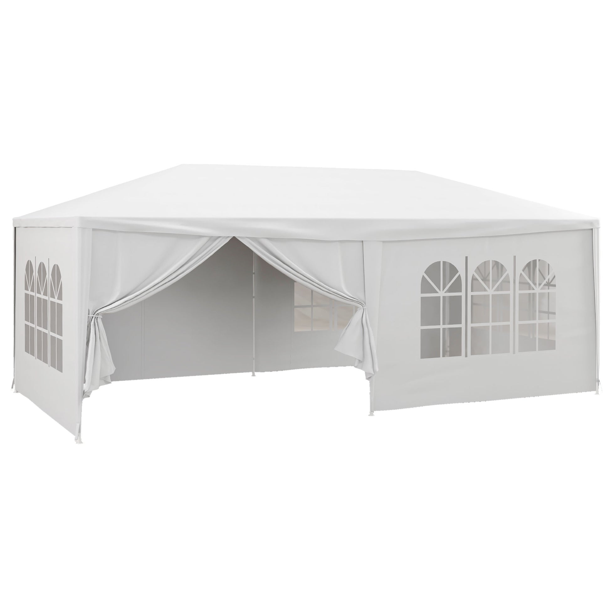 Outsunny Carpa de Jardín 6x3 m Cenador Desmontable de Exterior con 4 Ventanas 2 Puertas con Cremallera 6 Paredes Laterales e Impermeable Pabellón para Terraza Patio Playa Blanco