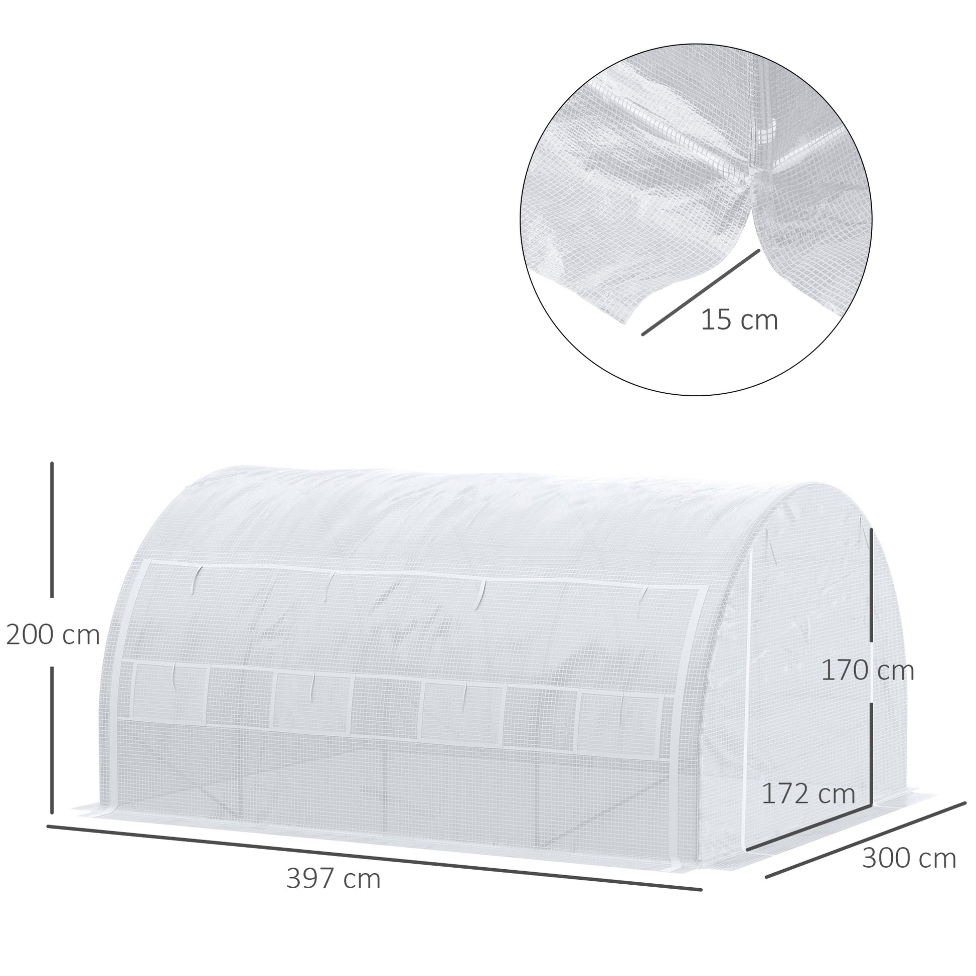 Outsunny Invernadero de Exterior 4x3x2 m Invernadero de Túnel con Puerta y 8 Ventanas de Malla Enrollables Invernadero de Huerto para Patio Jardín Blanco