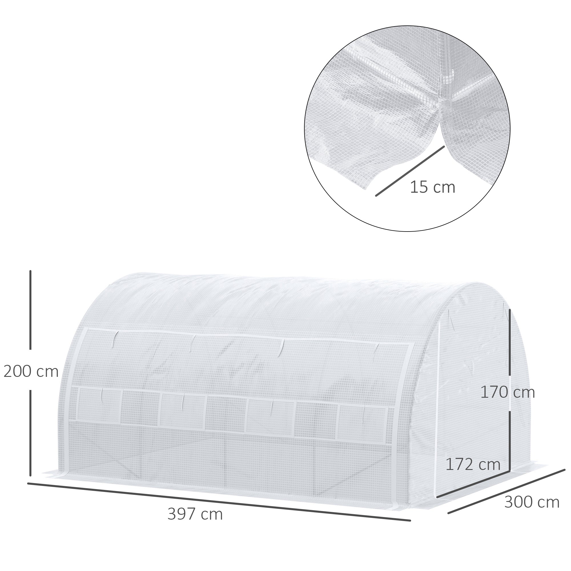 Outsunny Invernadero de Exterior 4x3x2 m Invernadero de Túnel con Puerta y 8 Ventanas de Malla Enrollables Invernadero de Huerto para Patio Jardín Blanco