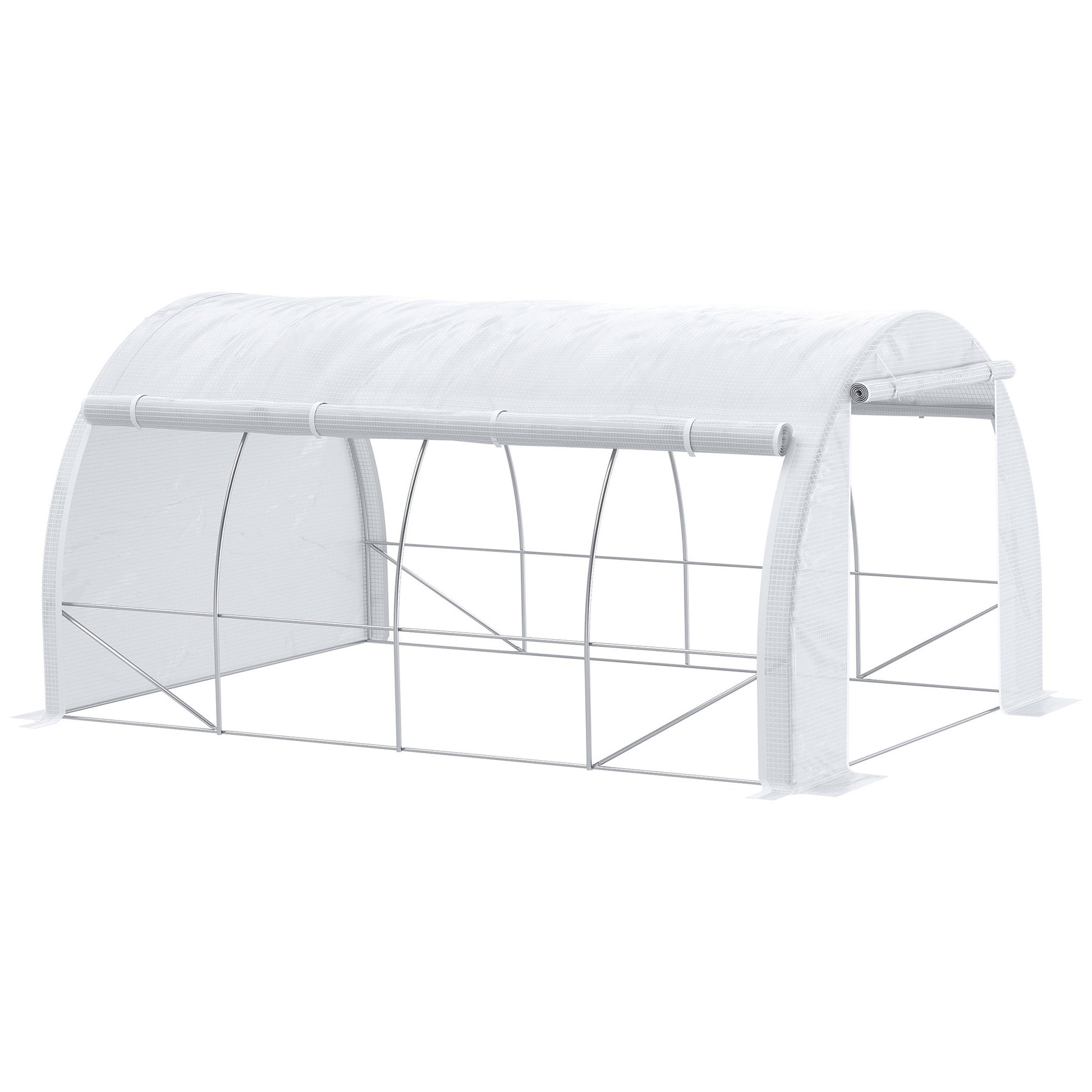 Outsunny Invernadero de Exterior 4x3x2 m Invernadero de Túnel con Puerta y 8 Ventanas de Malla Enrollables Invernadero de Huerto para Patio Jardín Blanco