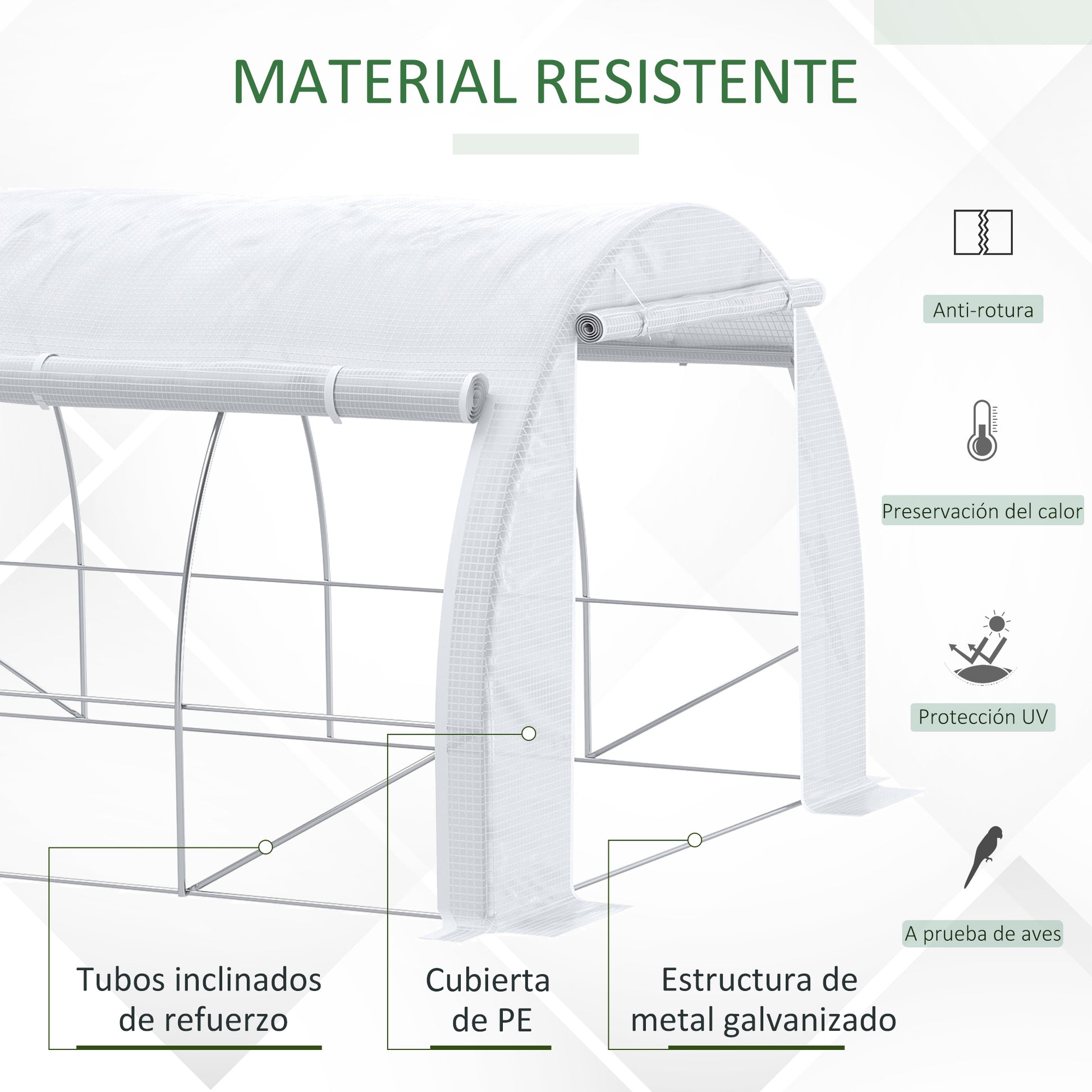 Outsunny Invernadero de Exterior 4x3x2 m Invernadero de Túnel con Puerta y 8 Ventanas de Malla Enrollables Invernadero de Huerto para Patio Jardín Blanco