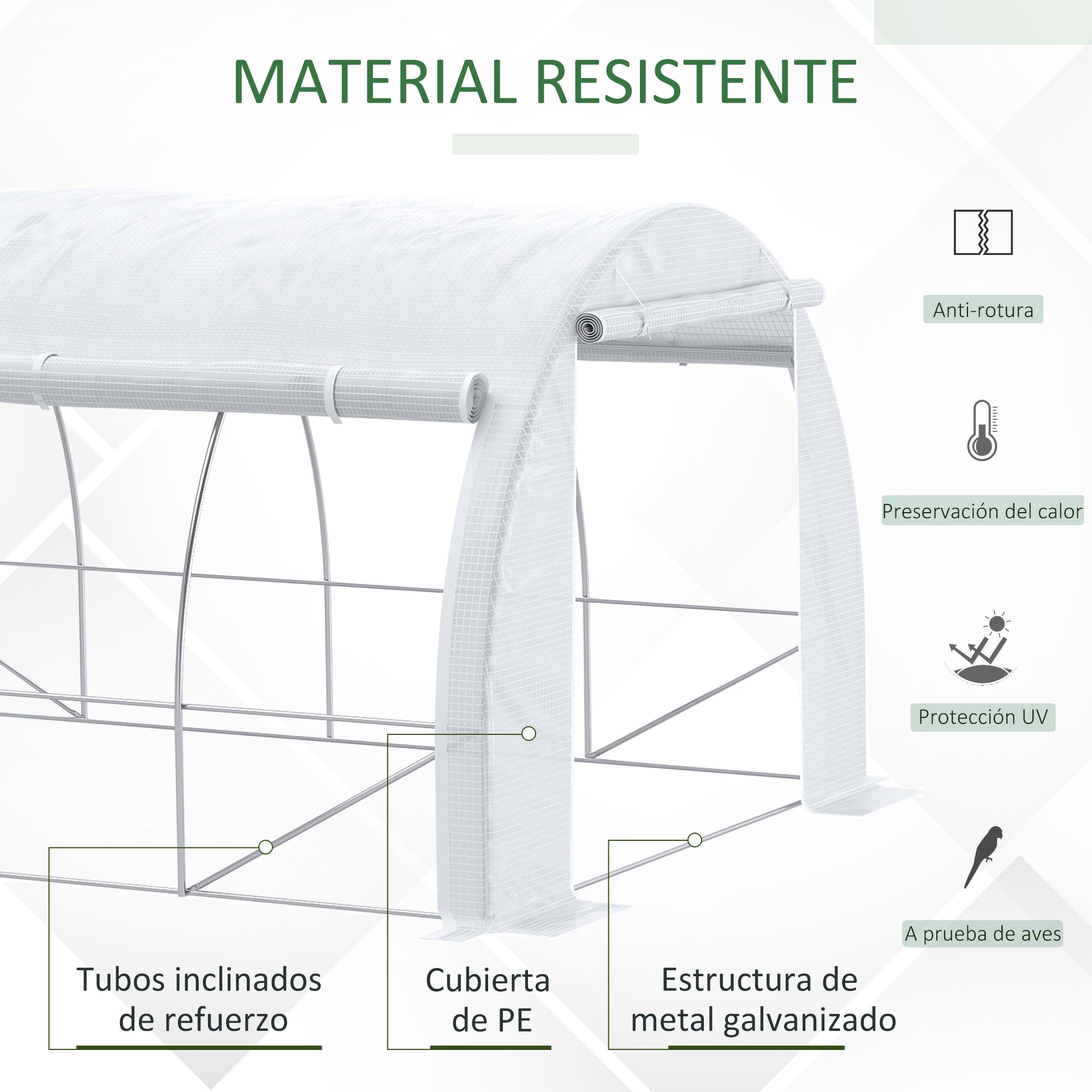 Outsunny Invernadero de Exterior 4x3x2 m Invernadero de Túnel con Puerta y 8 Ventanas de Malla Enrollables Invernadero de Huerto para Patio Jardín Blanco