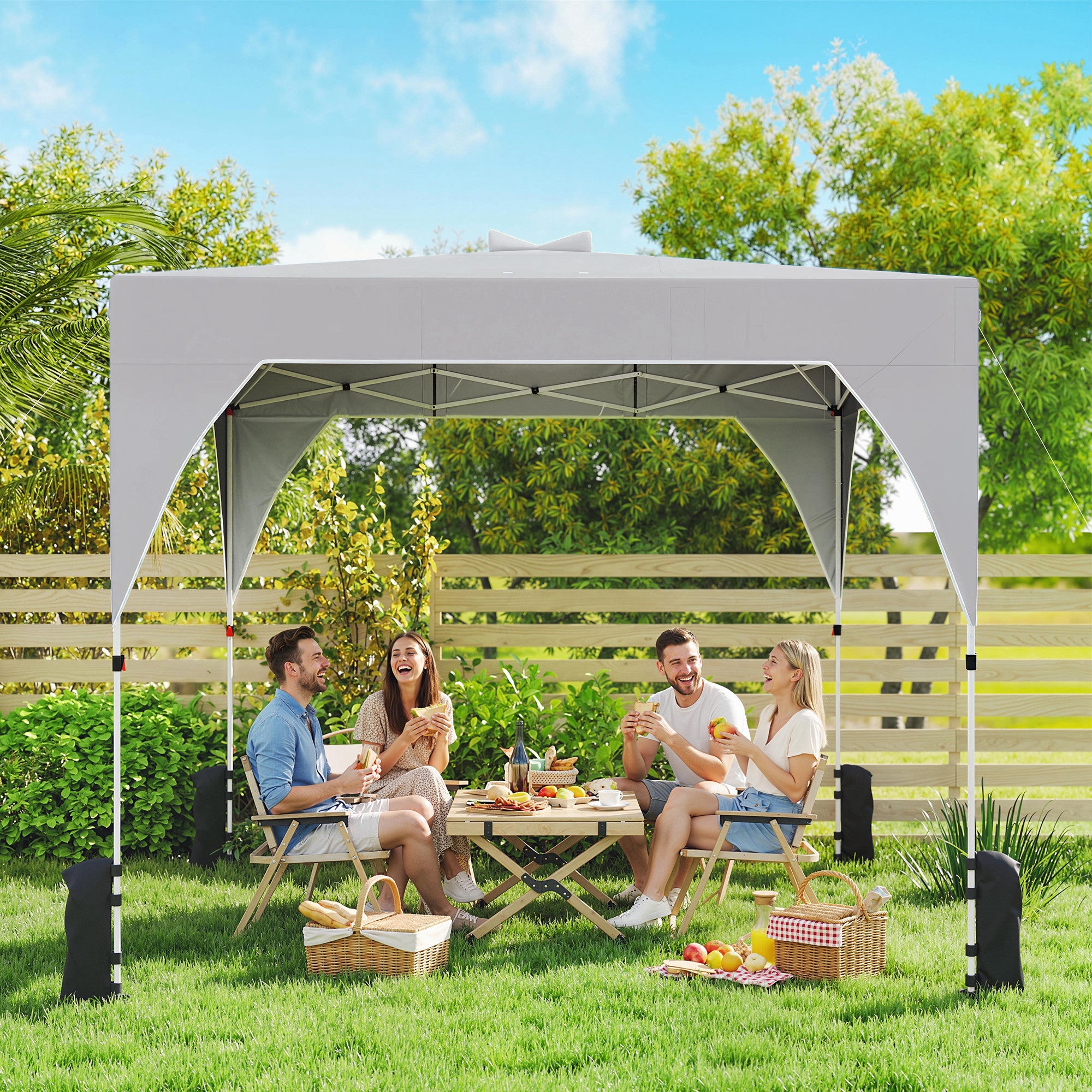 Outsunny Carpa Plegable 3x3 m, Pop-up, Cenador Pabellón de Jardín con Ventilación Superior, Bloqueo Central, UPF50+, Altura Ajustable 3 Niveles, Bolsa Transporte con Ruedas, Sacos de Arena, Gris