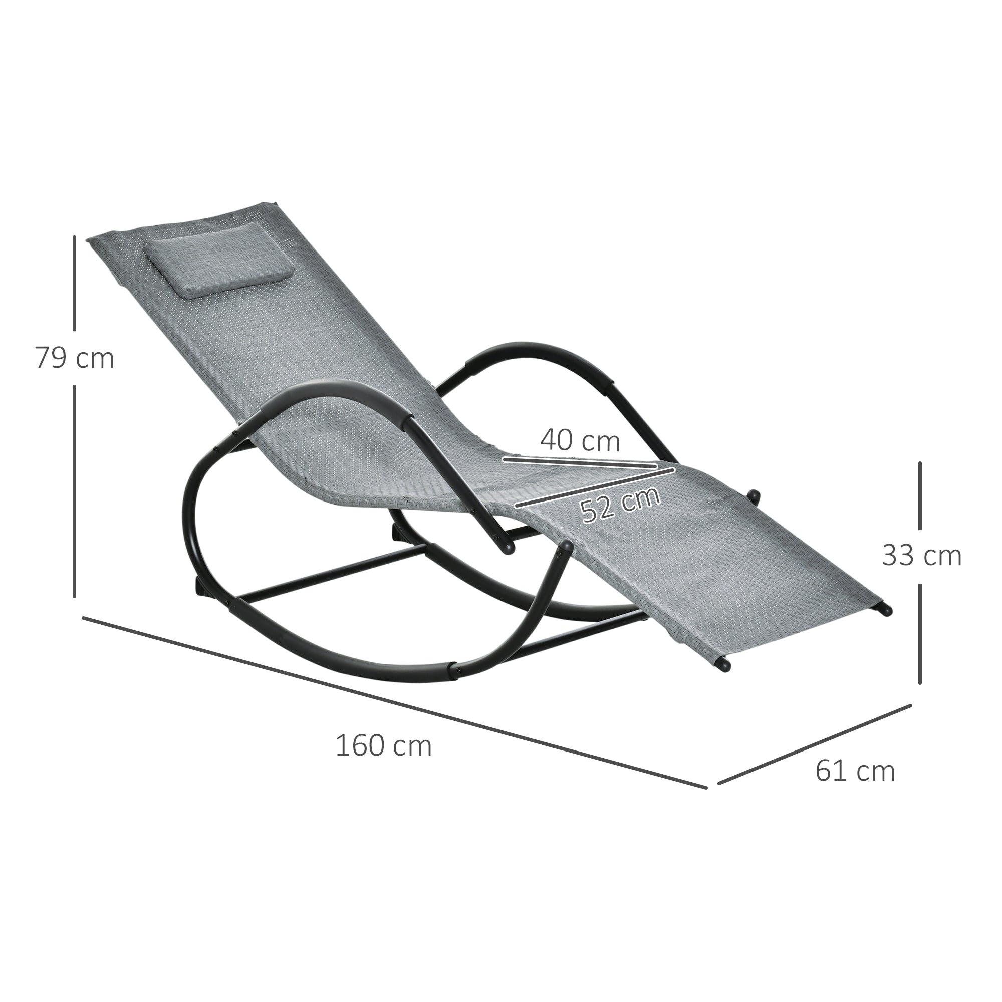 Outsunny Conjunto de 2 Mecedoras de Exterior Tumbonas Mecedoras con Reposabrazos Reposacabezas y Efecto de Ratán Carga 160 kg para Jardín Terraza 160x61x79 cm Gris