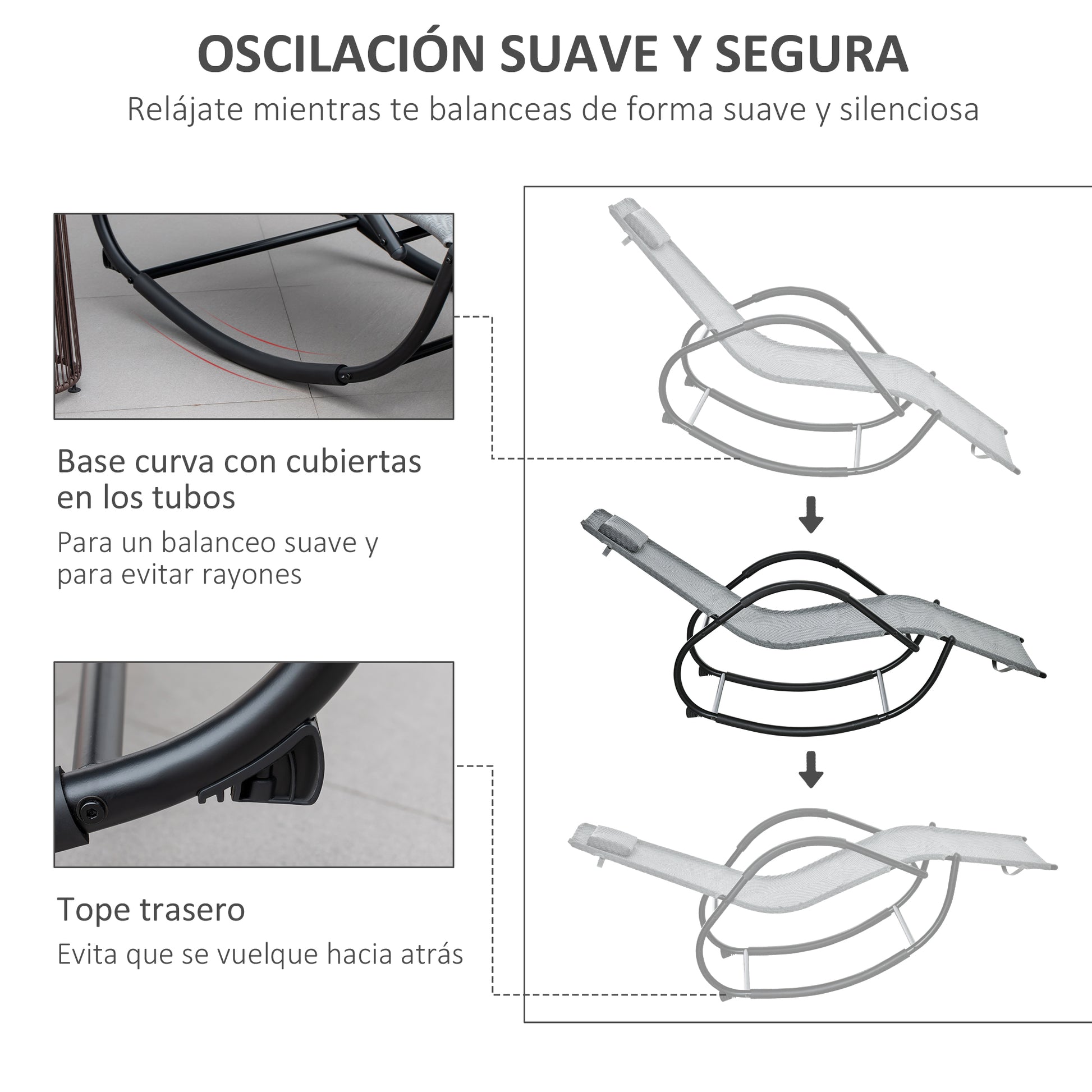 Outsunny Conjunto de 2 Mecedoras de Exterior Tumbonas Mecedoras con Reposabrazos Reposacabezas y Efecto de Ratán Carga 160 kg para Jardín Terraza 160x61x79 cm Gris