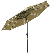 Outsunny Sombrilla de Jardín Ø268x238 cm Parasol de Terraza con 24 Luces LED Solar Mecanismo de Inclinación Manivela y Poste Desmontable de Metal para Piscina Patio Marrón