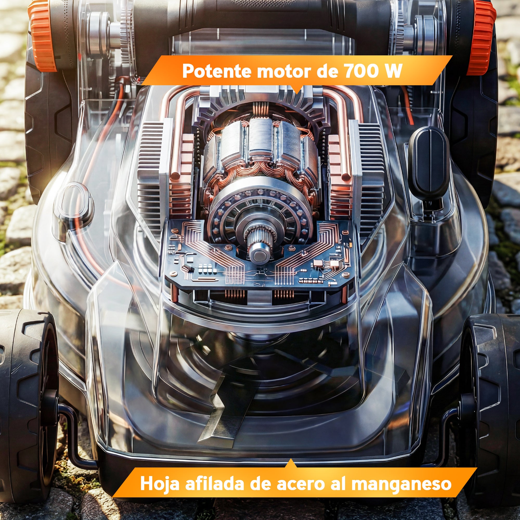 Outsunny Cortacésped a Batería Inalámbrico 18V, 2 Baterías de 4Ah, Ancho de Corte 34 cm hasta 400 m², Función Mulching, Motor sin Escobillas 700 W, Bolsa 35L, 6 Alturas Corte 25-75 mm, Mango Ajustable