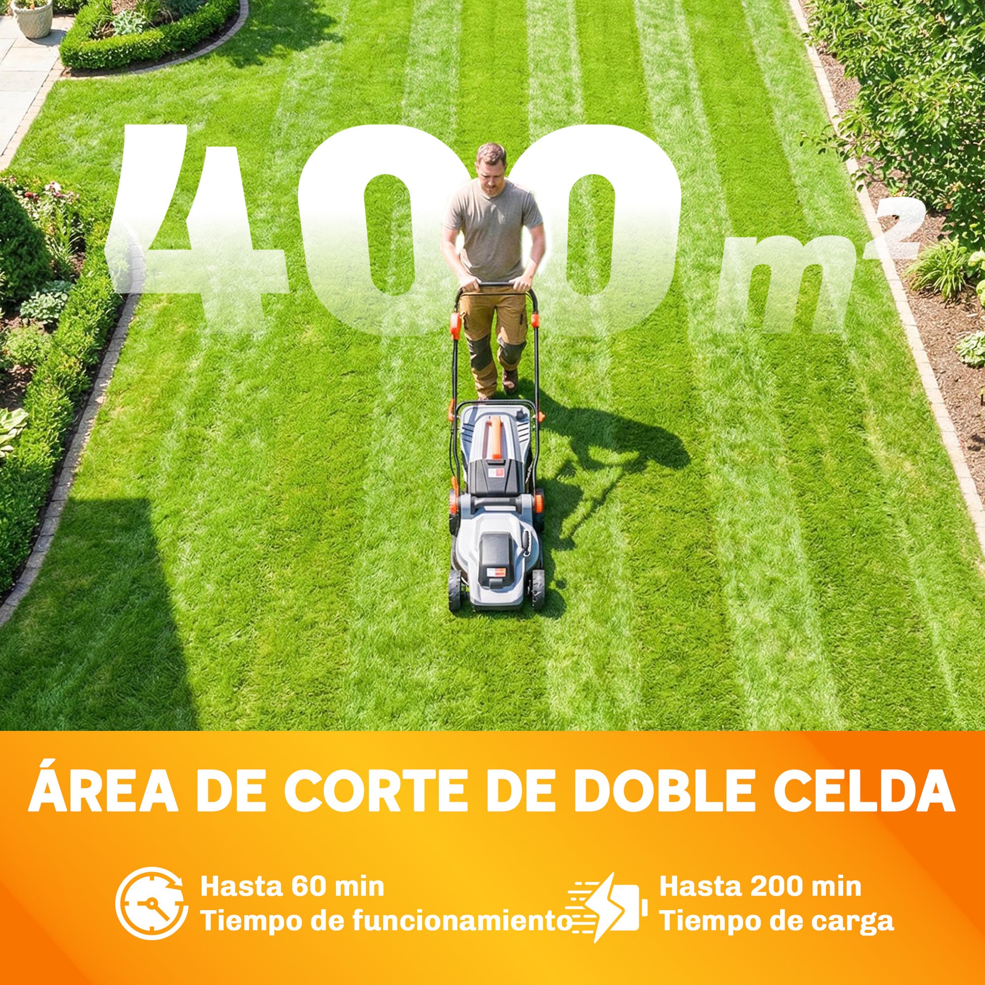 Outsunny Cortacésped a Batería Inalámbrico 18V, 2 Baterías de 4Ah, Ancho de Corte 34 cm hasta 400 m², Función Mulching, Motor sin Escobillas 700 W, Bolsa 35L, 6 Alturas Corte 25-75 mm, Mango Ajustable