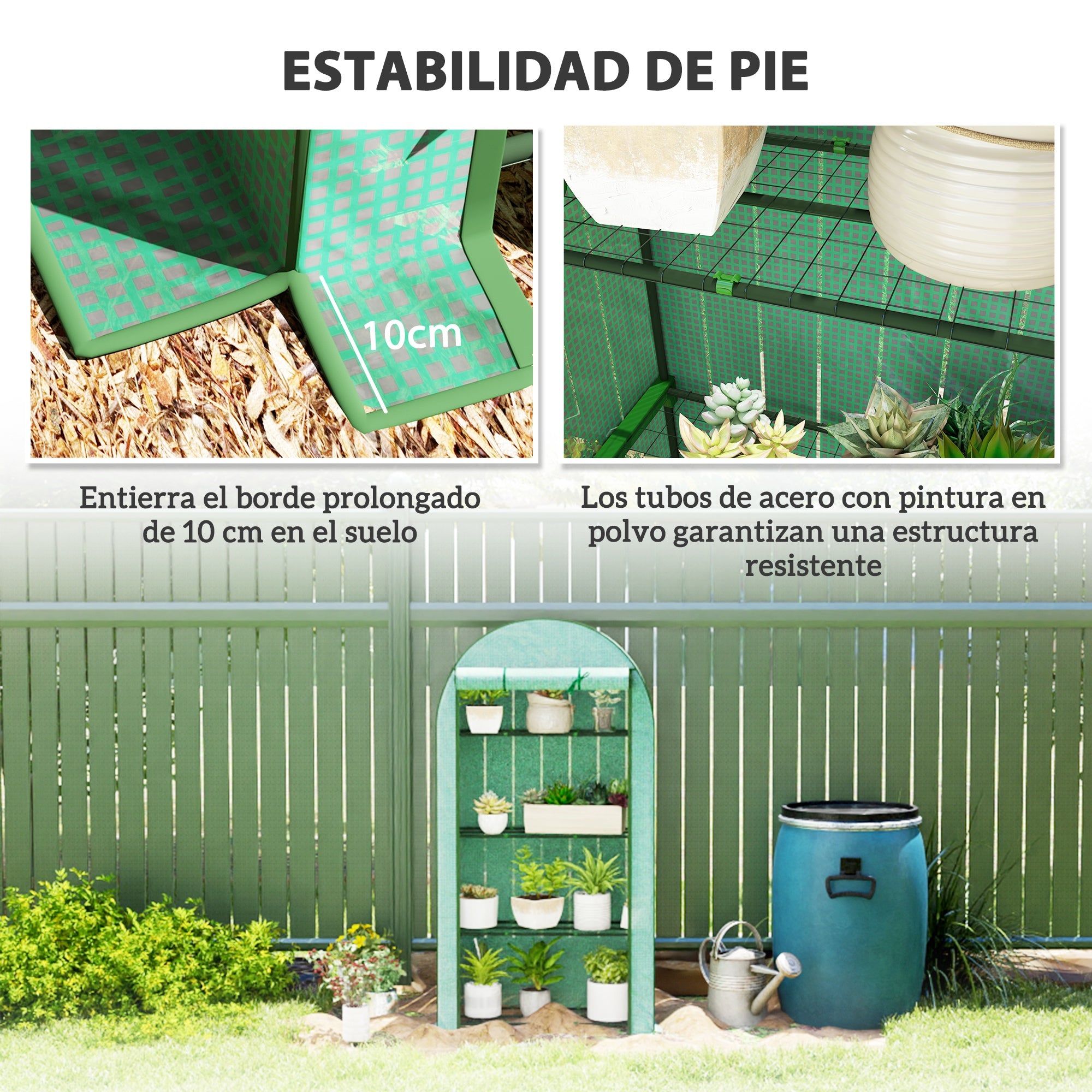 Outsunny Invernadero de Exterior Invernadero Pequeño de 4 Niveles con 4 Estantes Puerta Enrollable Cubierta de PE 140g/m² y Marco de Acero para Cultivos Plantas Flores 105x45x160 cm Verde