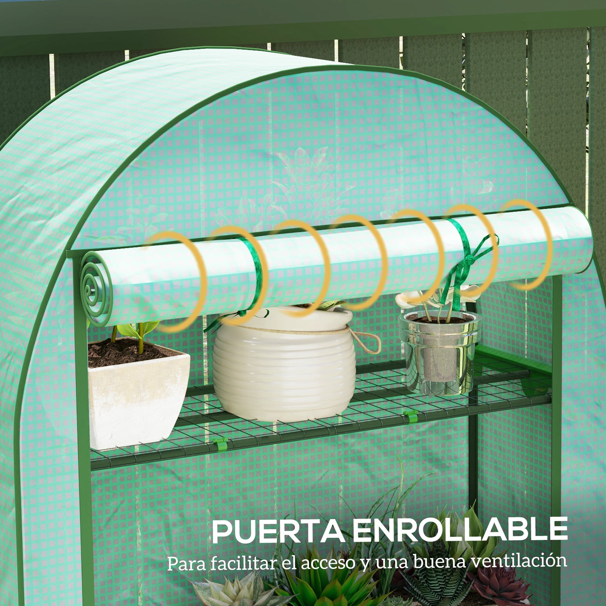 Outsunny Invernadero de Exterior Invernadero Pequeño de 4 Niveles con 4 Estantes Puerta Enrollable Cubierta de PE 140g/m² y Marco de Acero para Cultivos Plantas Flores 105x45x160 cm Verde