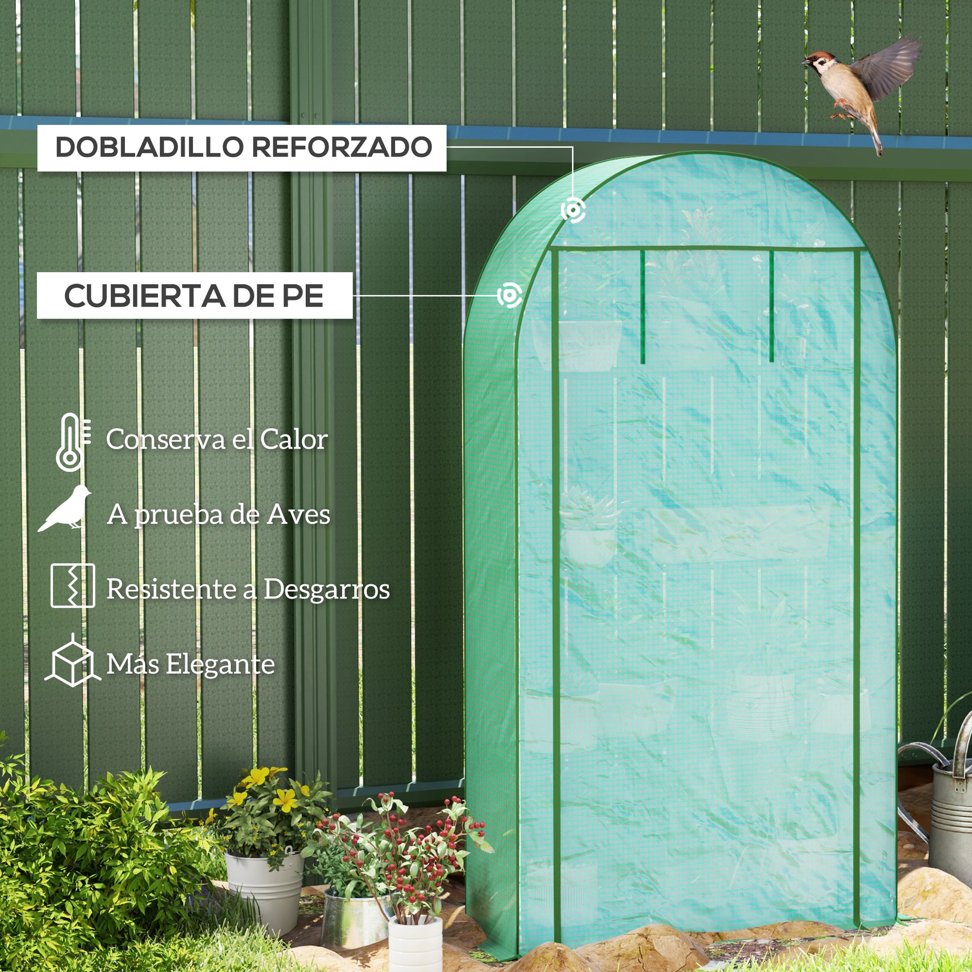 Outsunny Invernadero de Exterior Invernadero Pequeño de 4 Niveles con 4 Estantes Puerta Enrollable Cubierta de PE 140g/m² y Marco de Acero para Cultivos Plantas Flores 105x45x160 cm Verde
