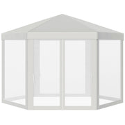 Outsunny Carpa Gazebo tipo Cenador Hexagonal con Mosquitera para Jardín y Terraza Ø1.97 m Material de Poliéster Impermeable (Crema)