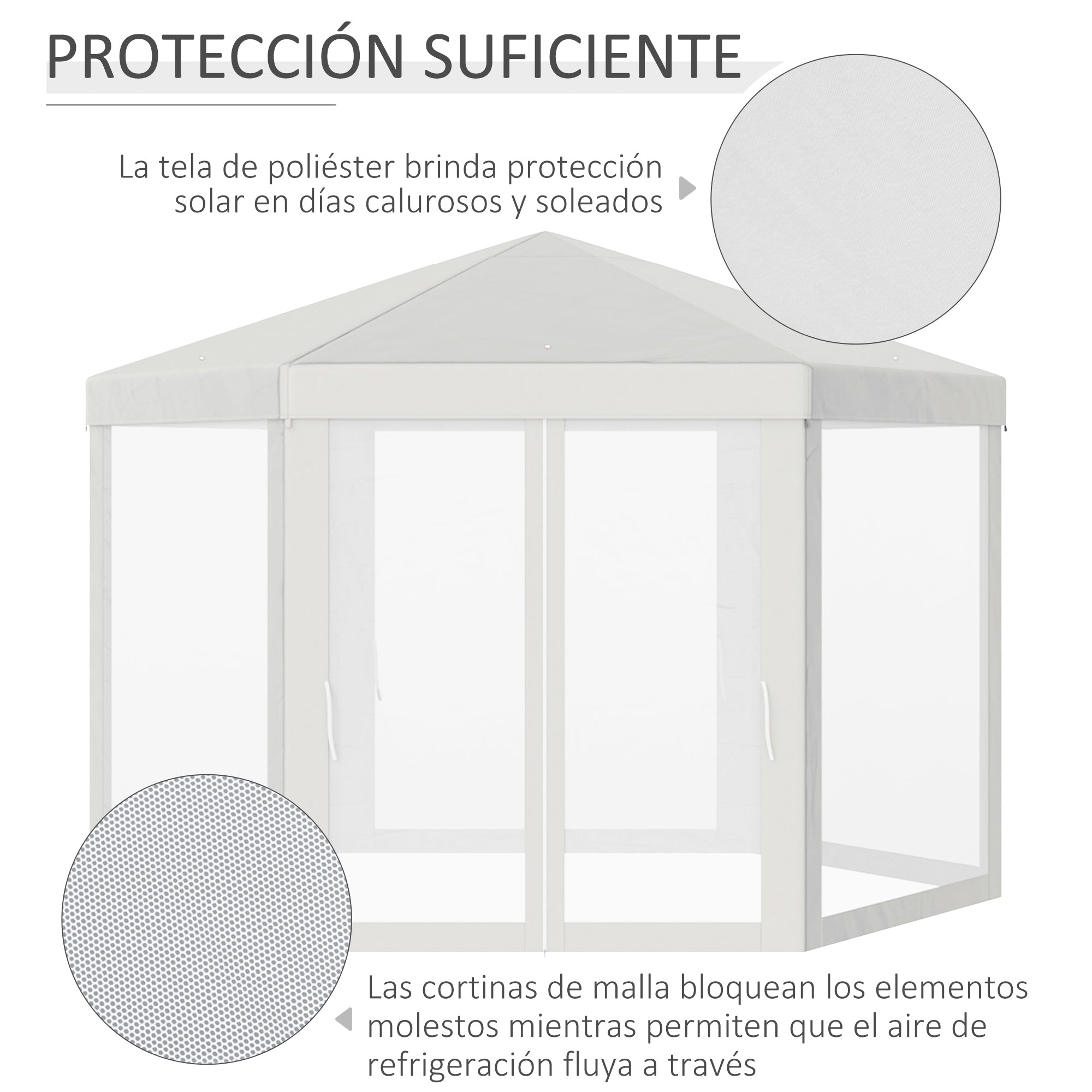 Outsunny Carpa Gazebo tipo Cenador Hexagonal con Mosquitera para Jardín y Terraza Ø1.97 m Material de Poliéster Impermeable (Crema)