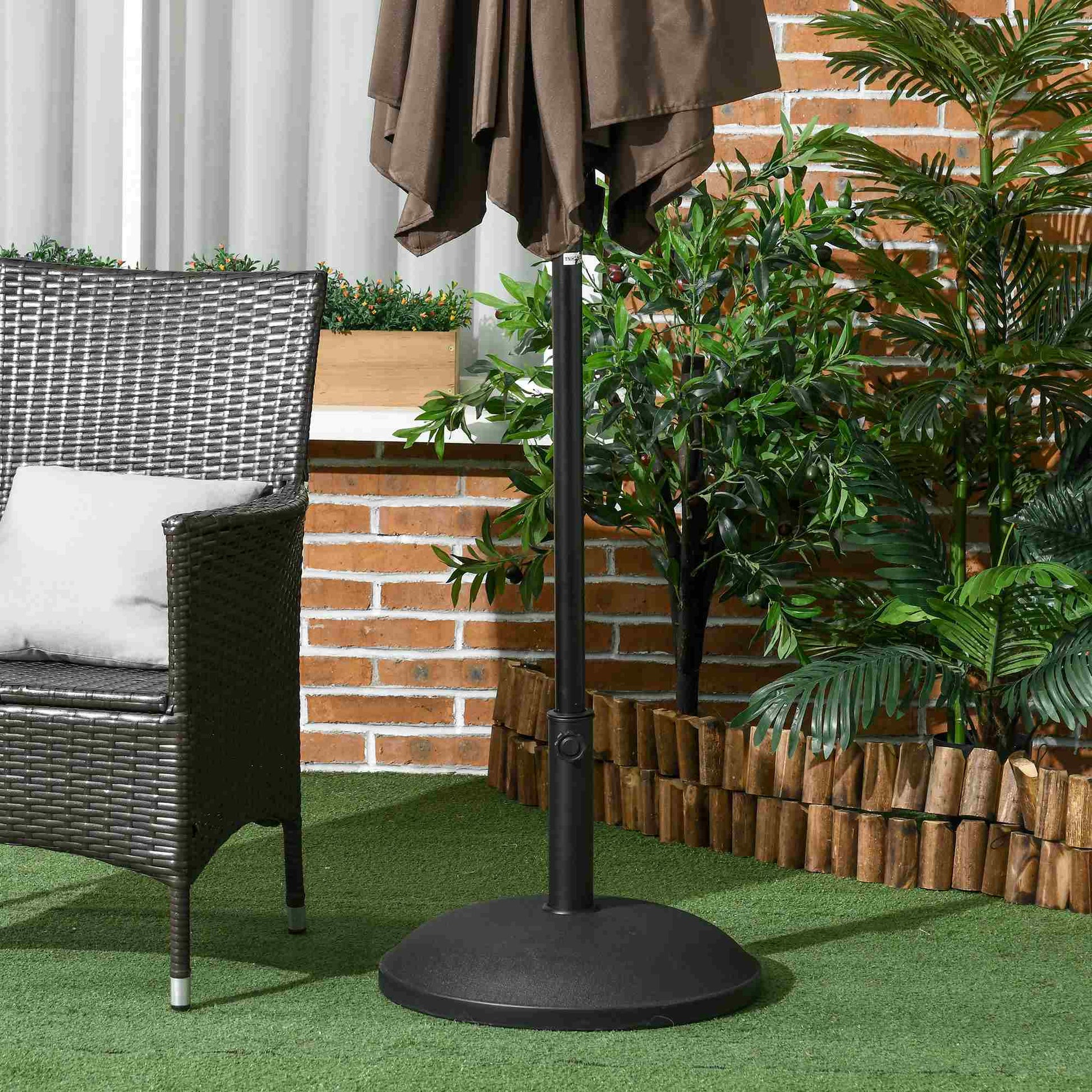 Outsunny Base para Sombrilla Redonda, 25 kg, Soporte de Parasol de Cemento, con Perilla, Pie para Sombrilla con Postes Ø35 mm, Ø38 mm, Ø48 mm, Fácil de Montaje, para Jardín, Patio, Terraza, Negro