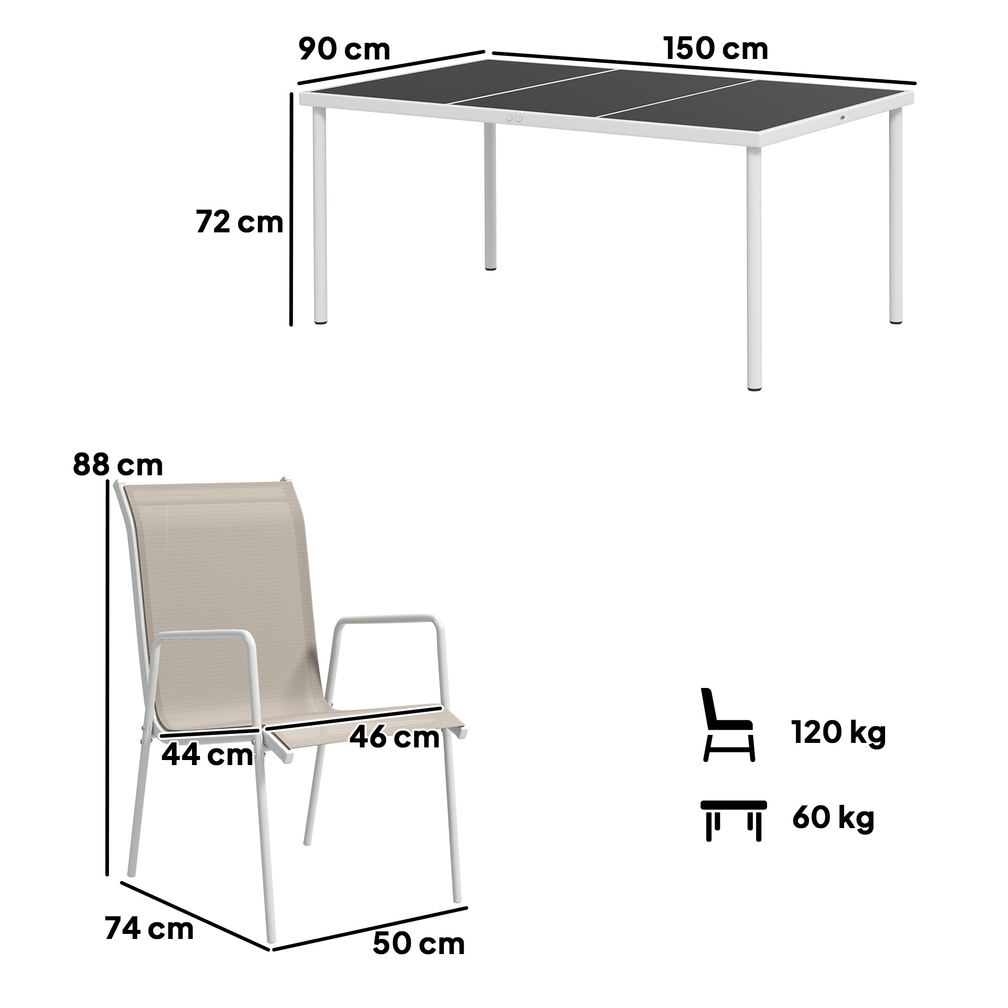 Outsunny Conjunto de Comedor de Exterior Juego de Comedor de Jardín de 7 Piezas con 1 Mesa 6 Sillas Apilables y Marco de Acero para Terraza Patio Blanco y Gris