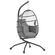 Outsunny Silla Colgante Huevo con Soporte Columpio Jardín Exterior con Cesta Plegable Cojín y Reposacabezas Columpio Colgante para Interior y Exterior Carga 120 kg Gris