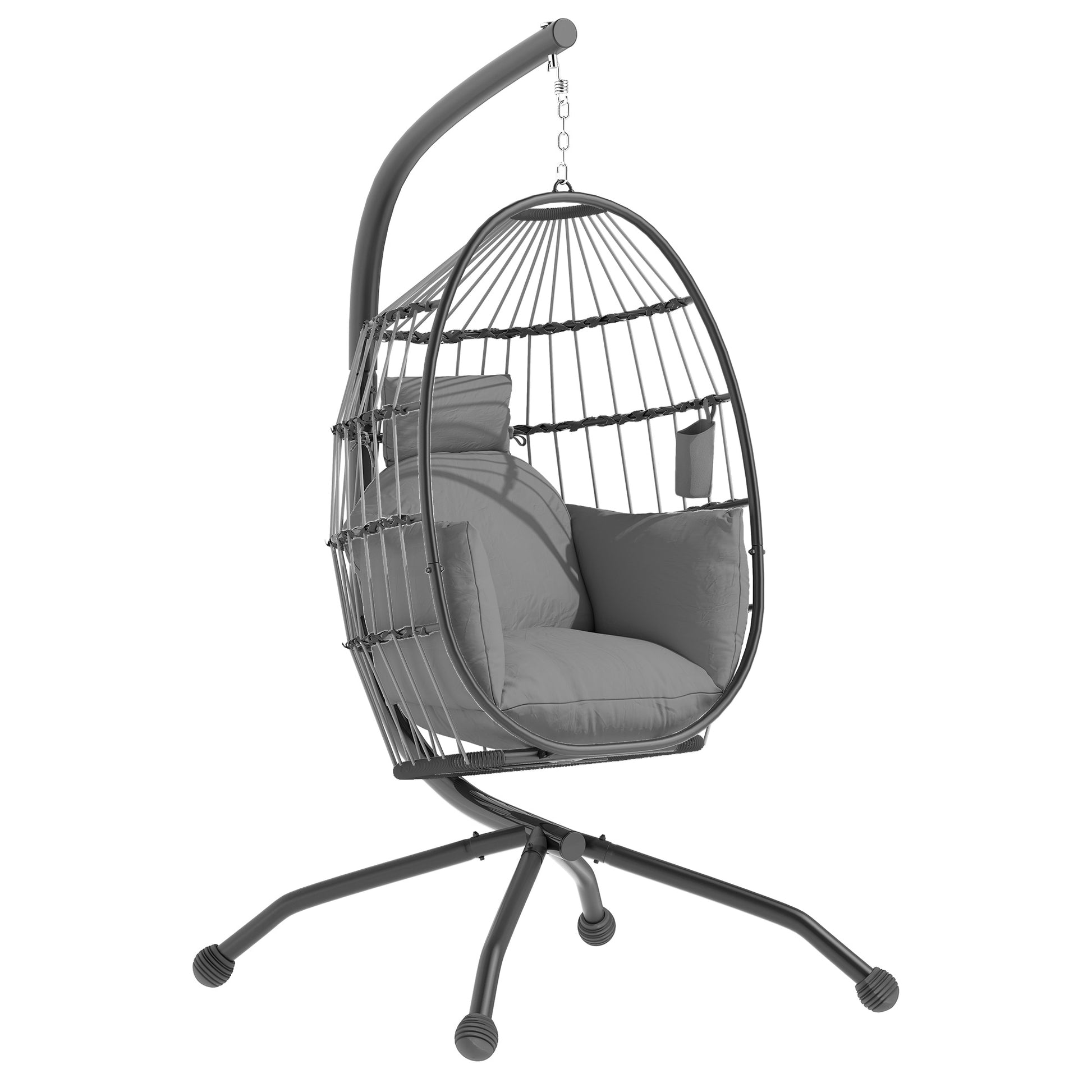 Outsunny Silla Colgante Huevo con Soporte Columpio Jardín Exterior con Cesta Plegable Cojín y Reposacabezas Columpio Colgante para Interior y Exterior Carga 120 kg Gris