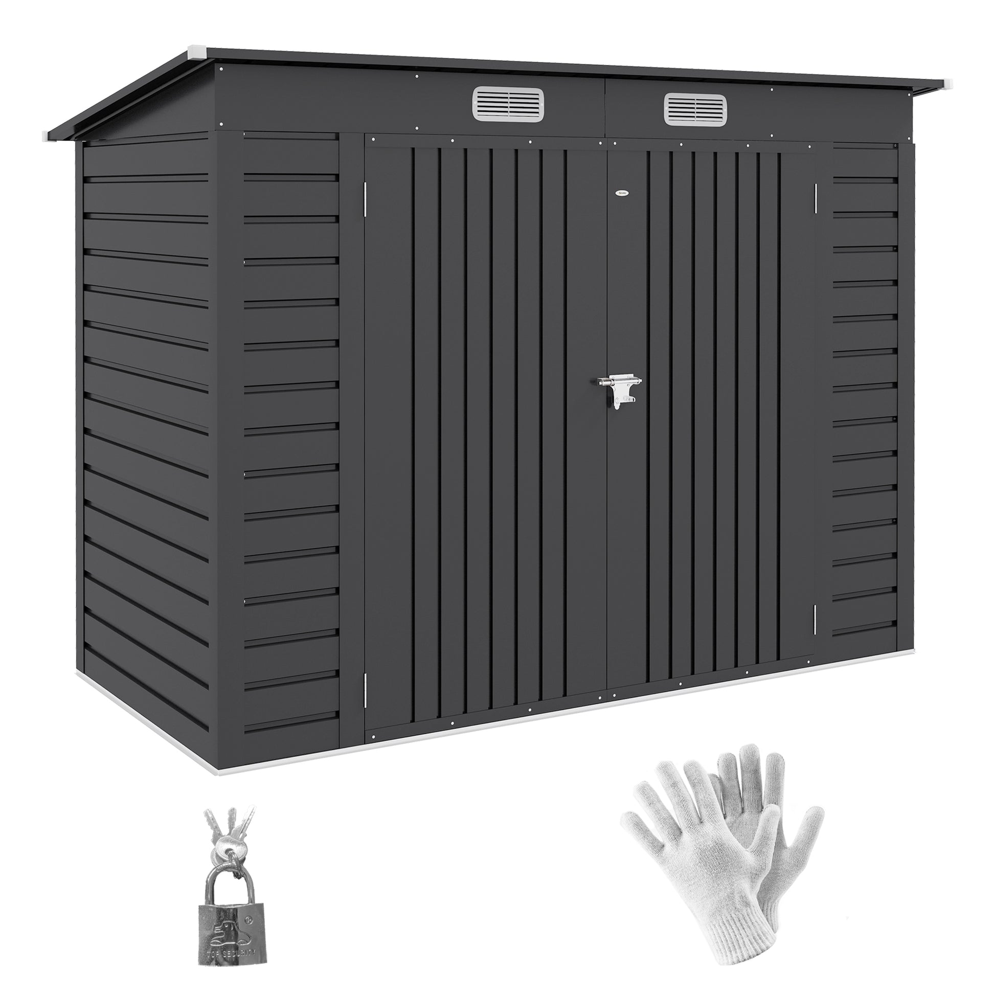 Outsunny Caseta de Jardín Exterior 2,7m² 249x121x183 cm Cobertizo de Jardín Exterior con Doble Puerta 2 Ventilaciones y Pestillo Cobertizo para Terraza Patio Fácil Montar Gris