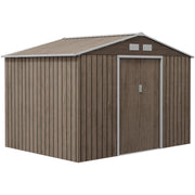 Outsunny Caseta de Jardín Exterior 4,9 m² 277x195x192 cm Cobertizo de Jardín Exterior con Puerta Corredera Techo Inclinado Base Refuerzo (Suelo NO Incluido) y 4 Ventanas Natural