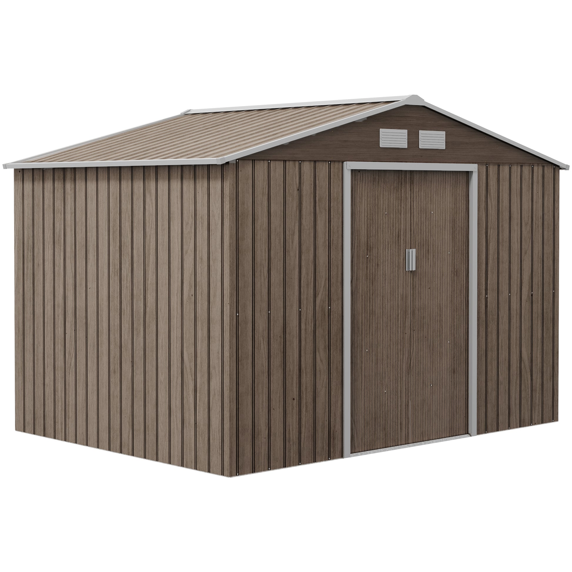 Outsunny Caseta de Jardín Exterior 4,9 m² 277x195x192 cm Cobertizo de Jardín Exterior con Puerta Corredera Techo Inclinado Base Refuerzo (Suelo NO Incluido) y 4 Ventanas Natural