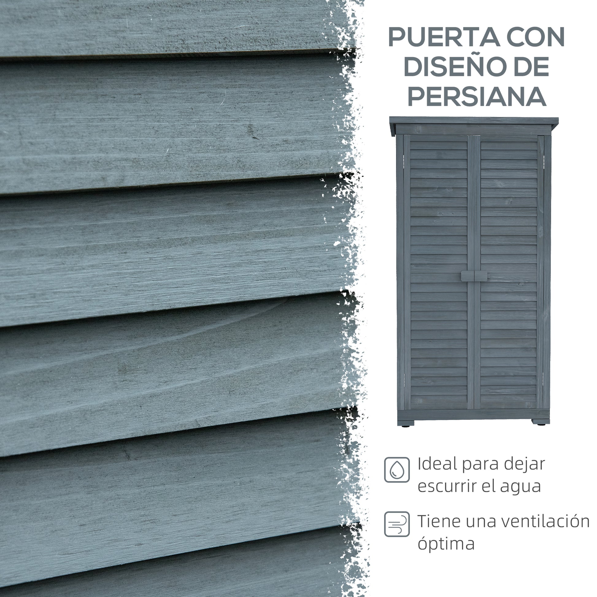Outsunny Cobertizo de Madera Caseta de Madera 0,31 m² 87x46,5x160 cm Armario Exterior de Madera con 2 Puertas y 2 Estantes Interior para Patio Terraza Gris