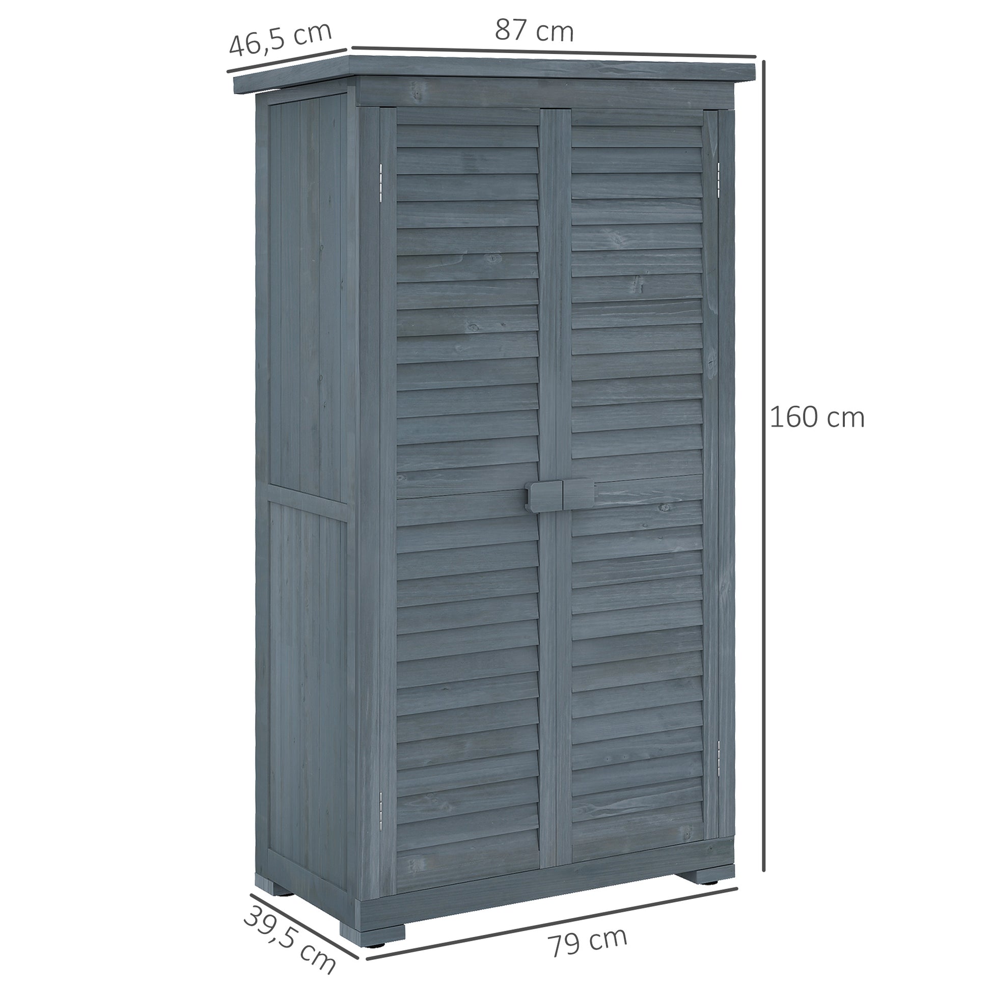 Outsunny Cobertizo de Madera Caseta de Madera 0,31 m² 87x46,5x160 cm Armario Exterior de Madera con 2 Puertas y 2 Estantes Interior para Patio Terraza Gris