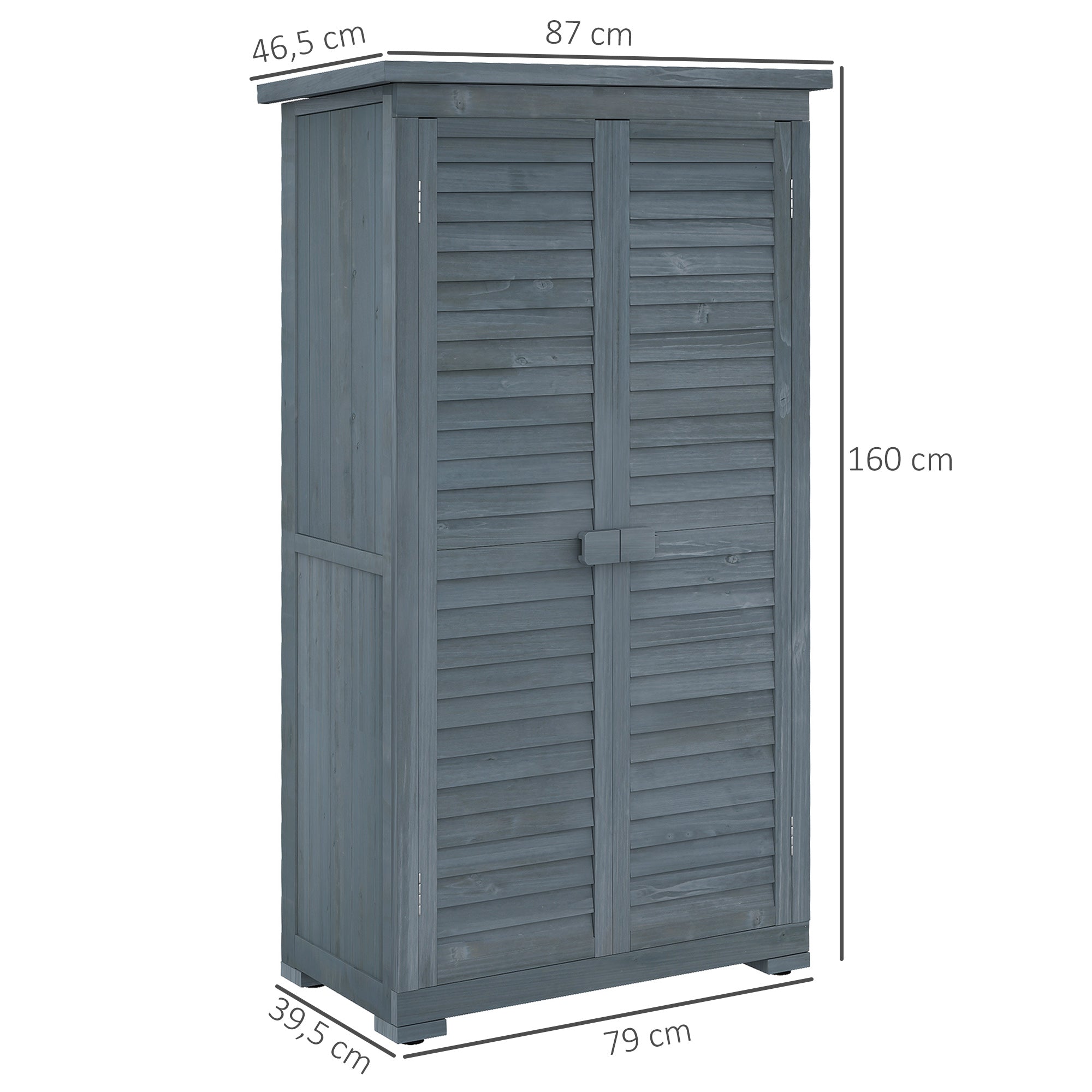 Outsunny Cobertizo de Madera Caseta de Madera 0,31 m² 87x46,5x160 cm Armario Exterior de Madera con 2 Puertas y 2 Estantes Interior para Patio Terraza Gris