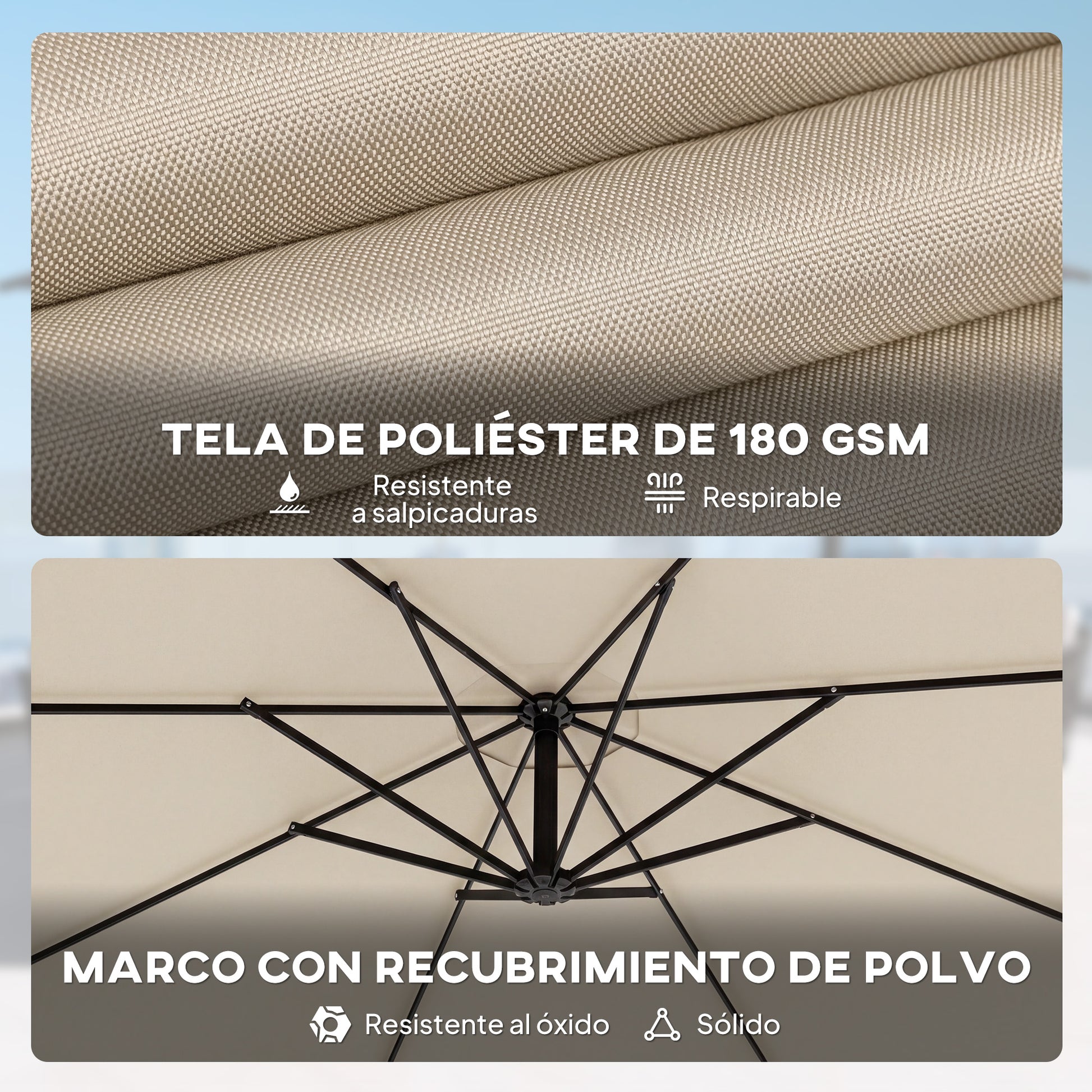 Outsunny Parasol Excéntrico, Ø300 cm, Sombrilla de Jardín con Base Cruzada, Toldo Ajustable, Manivela, 8 Barras, UPF30+, para Terraza, Patio, Exterior, Blanco Crema