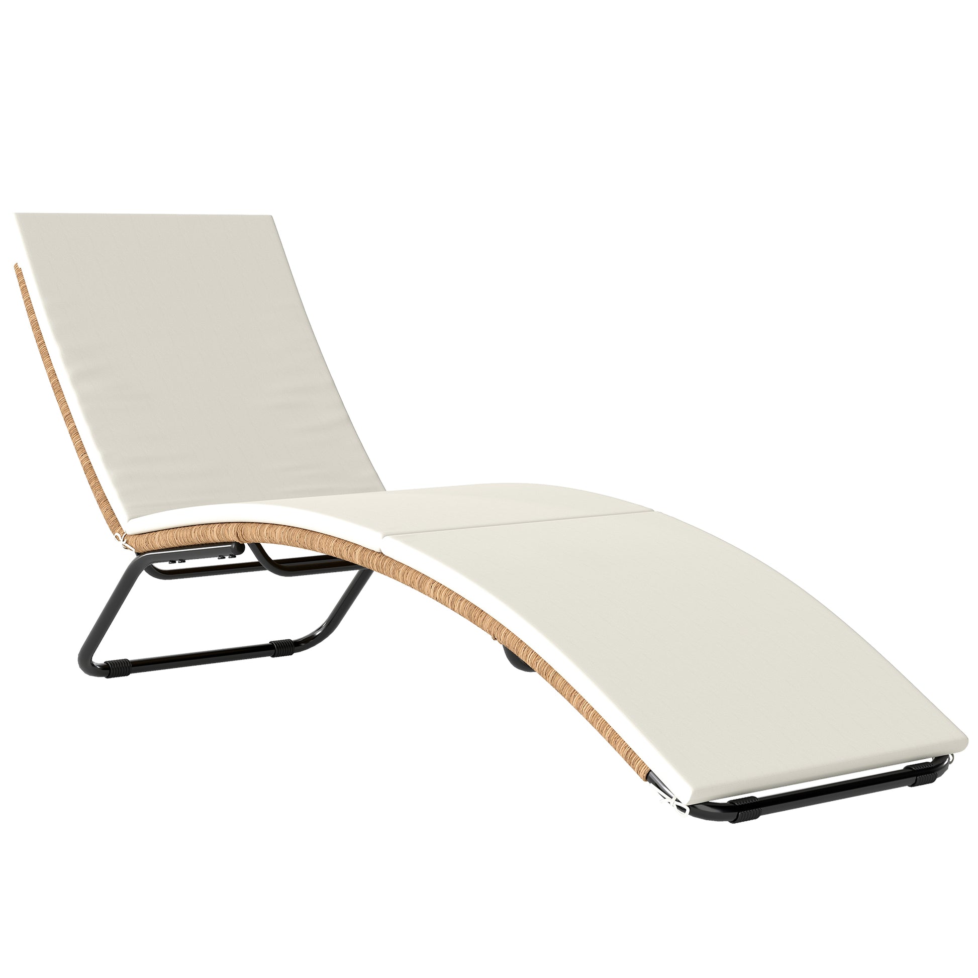 Outsunny Tumbona de Ratán en Forma de S, Tumbona de Jardín Exterior con Cojín, Asiento Transpirable y Estructura de Acero, Carga 120 kg, para Patio, Playa, Terraza y Piscina, Blanco Crema