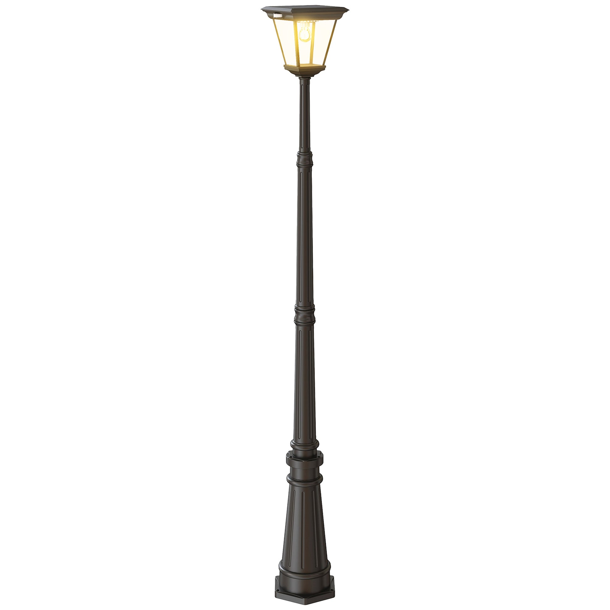 Outsunny Farola Solar Exterior Luz Solar Exterior Jardín de Aluminio y Vidrio con Panel Solar Luces LED Encendido y Apagado Automático Sensor de Movimiento Impermeable IP44 para Terraza 26x24x220 cm