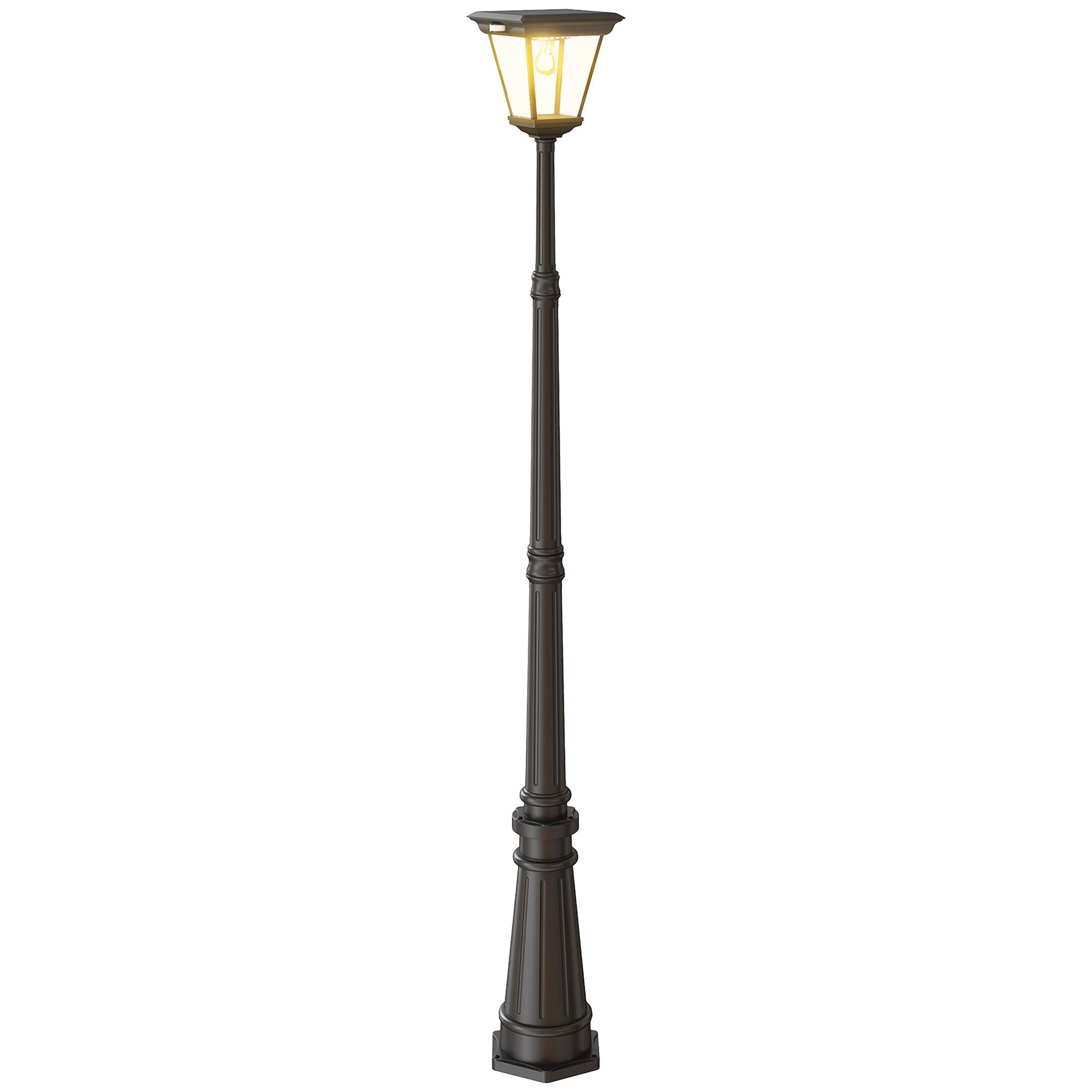 Outsunny Farola Solar Exterior Luz Solar Exterior Jardín de Aluminio y Vidrio con Panel Solar Luces LED Encendido y Apagado Automático Sensor de Movimiento Impermeable IP44 para Terraza 26x24x220 cm