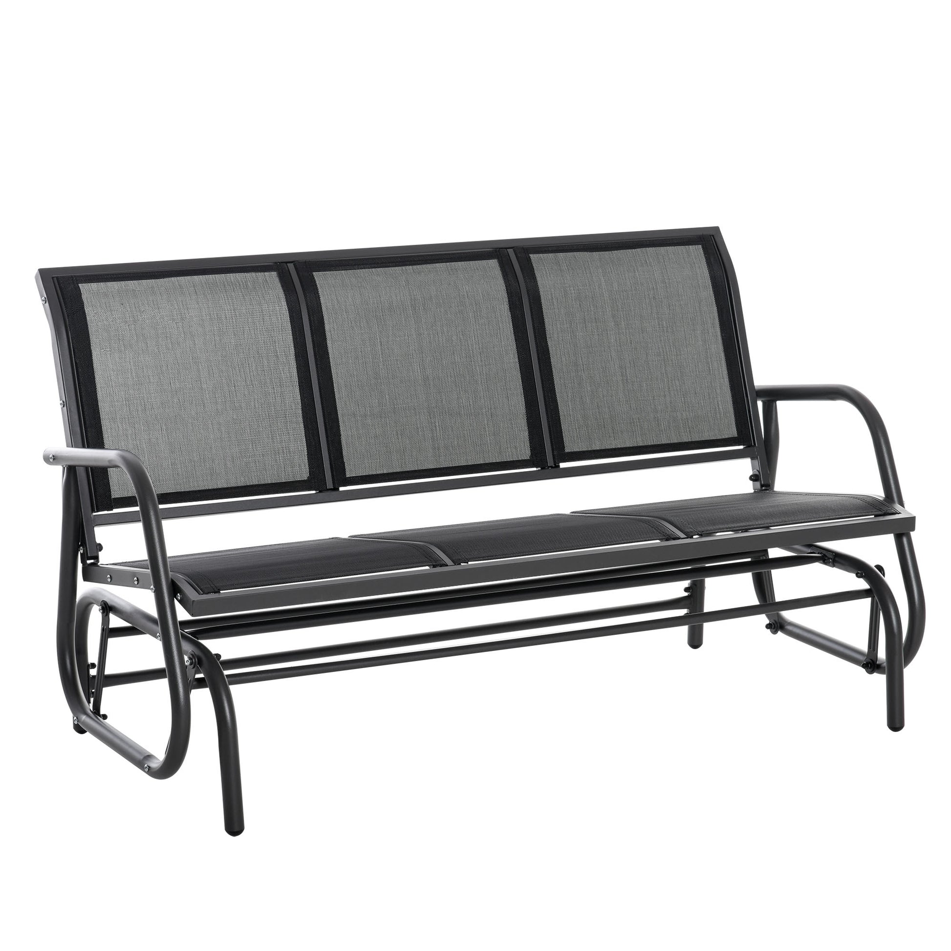 Outsunny Banco de Jardín Exterior de 3 Plazas Mecedora de Exterior con Reposabrazos Carga 300 kg para Terraza Balcón Patio 147x75x85 cm Negro