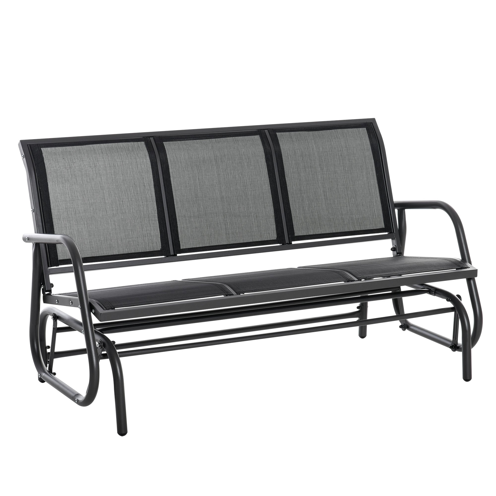 Outsunny Banco de Jardín Exterior de 3 Plazas Mecedora de Exterior con Reposabrazos Carga 300 kg para Terraza Balcón Patio 147x75x85 cm Negro