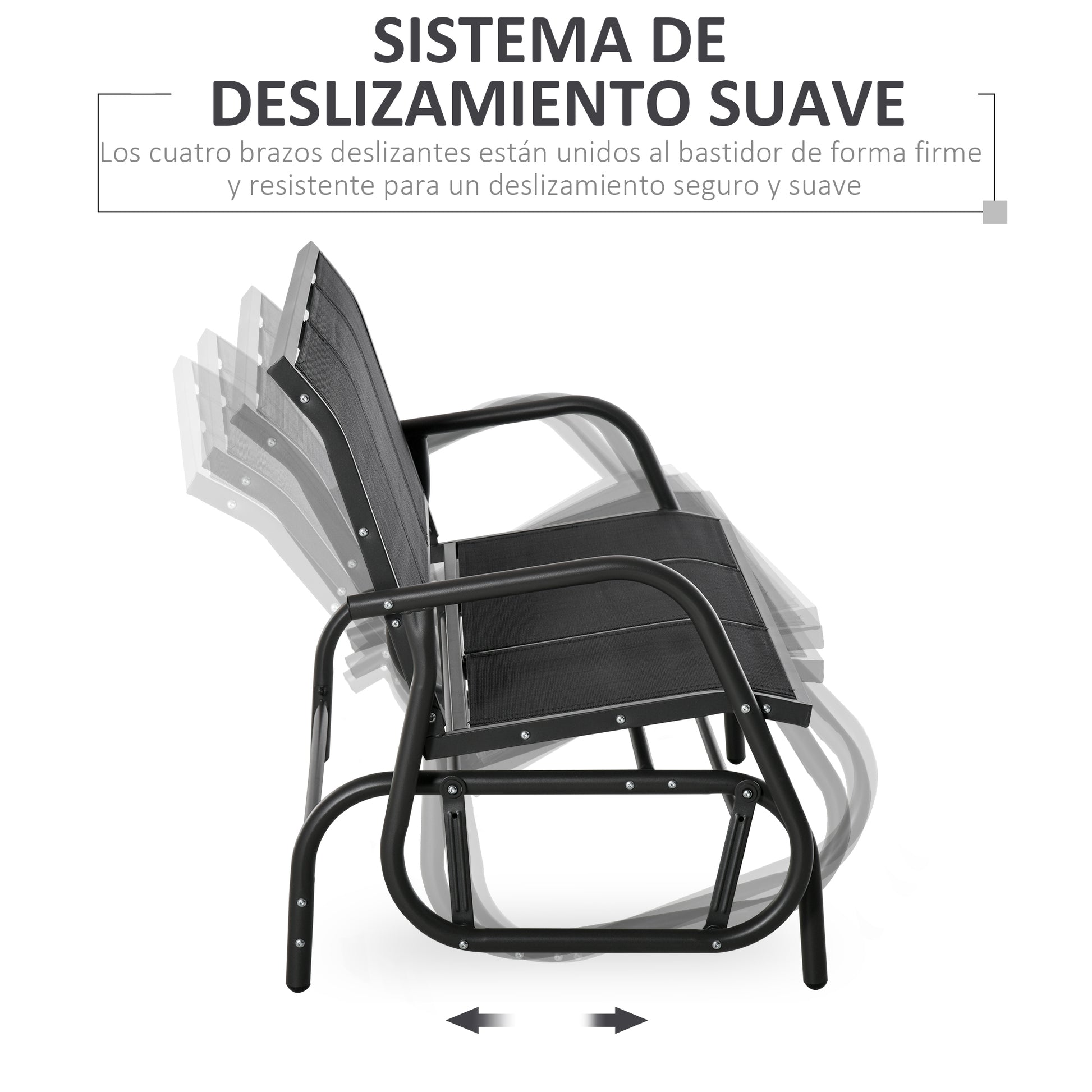 Outsunny Banco de Jardín Exterior de 3 Plazas Mecedora de Exterior con Reposabrazos Carga 300 kg para Terraza Balcón Patio 147x75x85 cm Negro