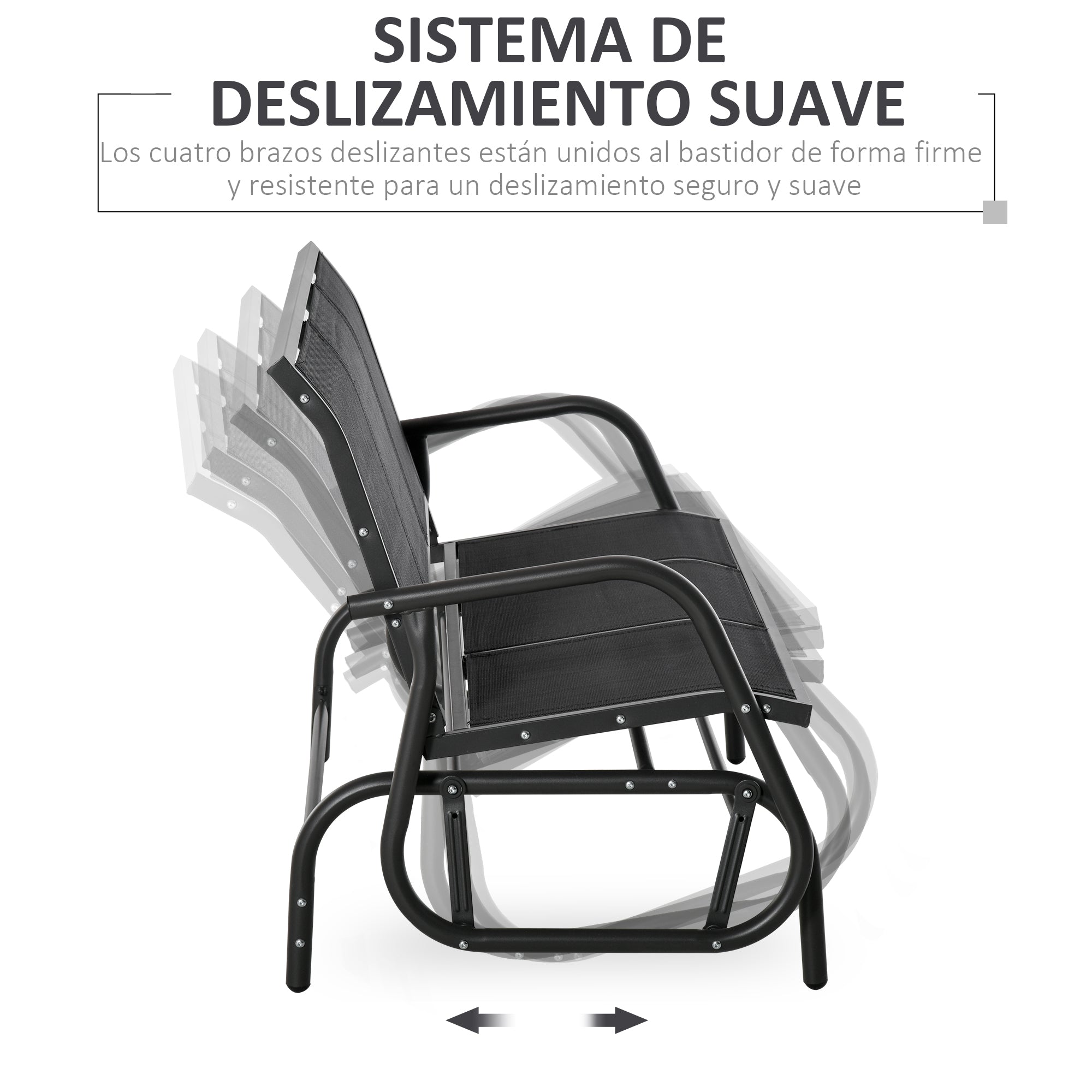 Outsunny Banco de Jardín Exterior de 3 Plazas Mecedora de Exterior con Reposabrazos Carga 300 kg para Terraza Balcón Patio 147x75x85 cm Negro