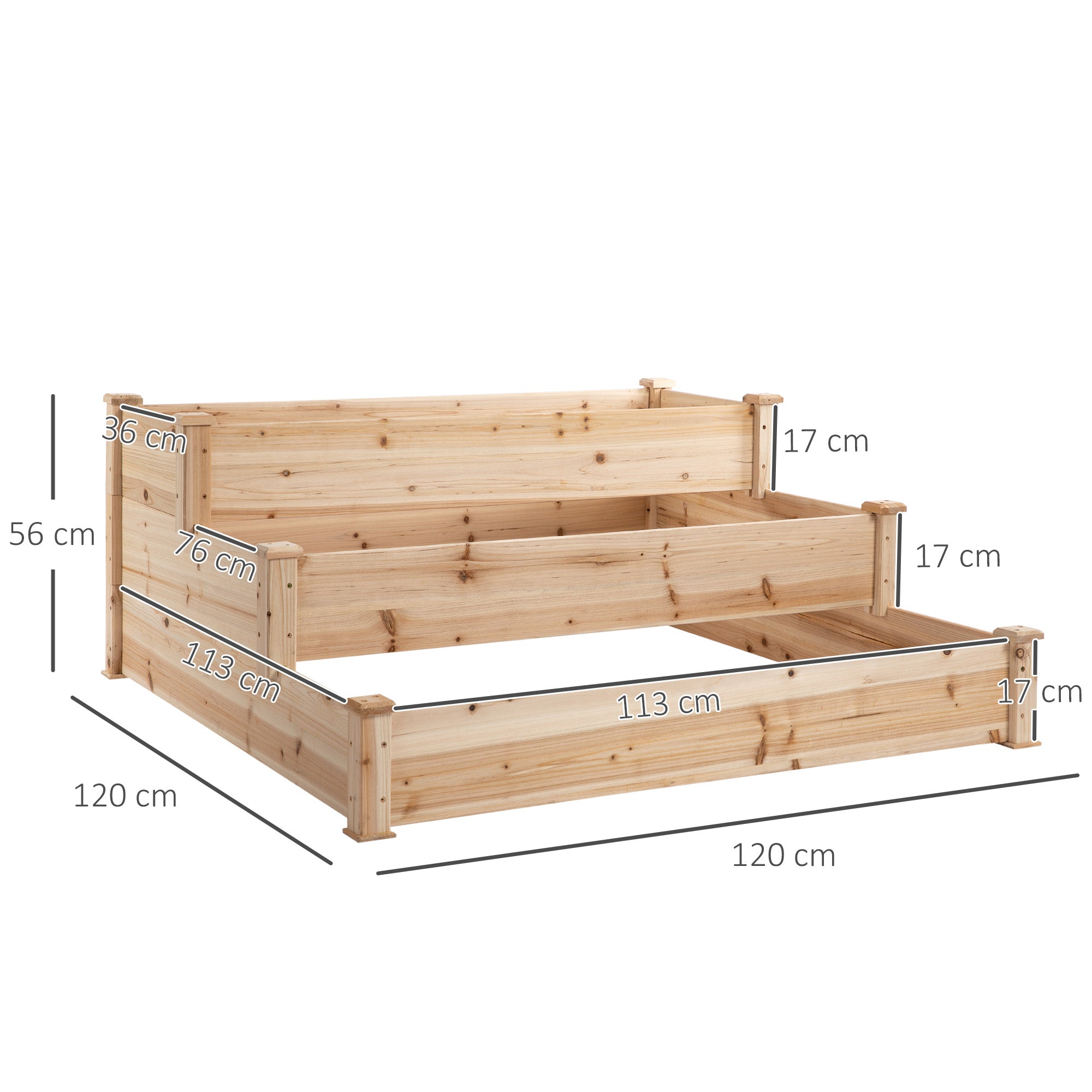 Outsunny Jardinera Exterior Grande de Madera Arriate de Jardín de 3 Niveles con Diseño de Escalera Huerto Urbano para Cultivos Plantas Flores para Patio Terraza Balcón 120x120x56 cm Natural