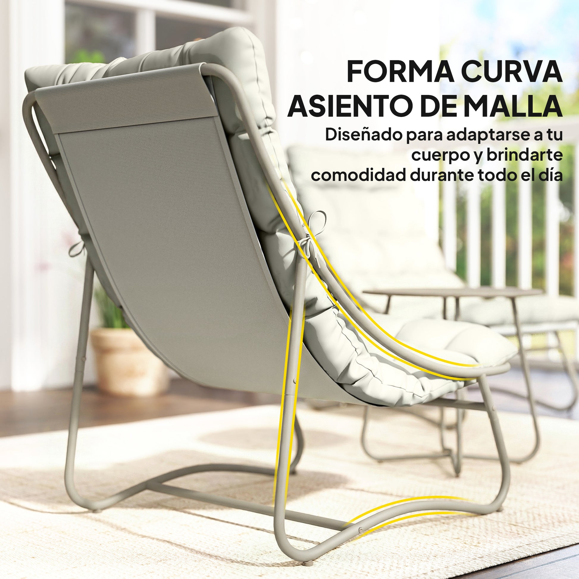 Outsunny Conjunto de Mesa y Sillas de Terraza Exterior de 3 Piezas, Muebles de Jardín Exterior con Cojines, 2 Sillas Lounge Transpirable, Mesa de Café y Marco de Acero, para Patio, Balcón, Gris Claro
