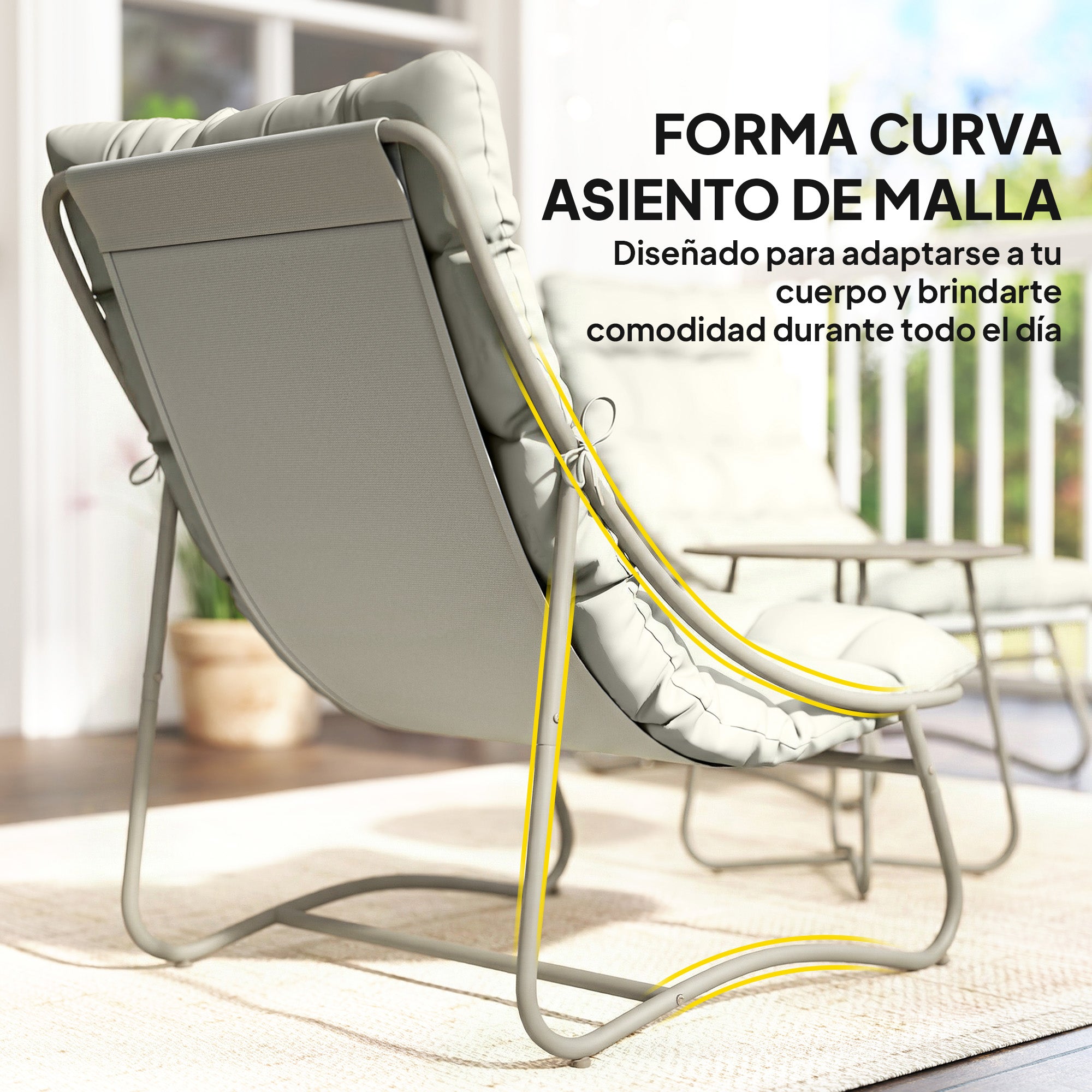 Outsunny Conjunto de Mesa y Sillas de Terraza Exterior de 3 Piezas, Muebles de Jardín Exterior con Cojines, 2 Sillas Lounge Transpirable, Mesa de Café y Marco de Acero, para Patio, Balcón, Gris Claro