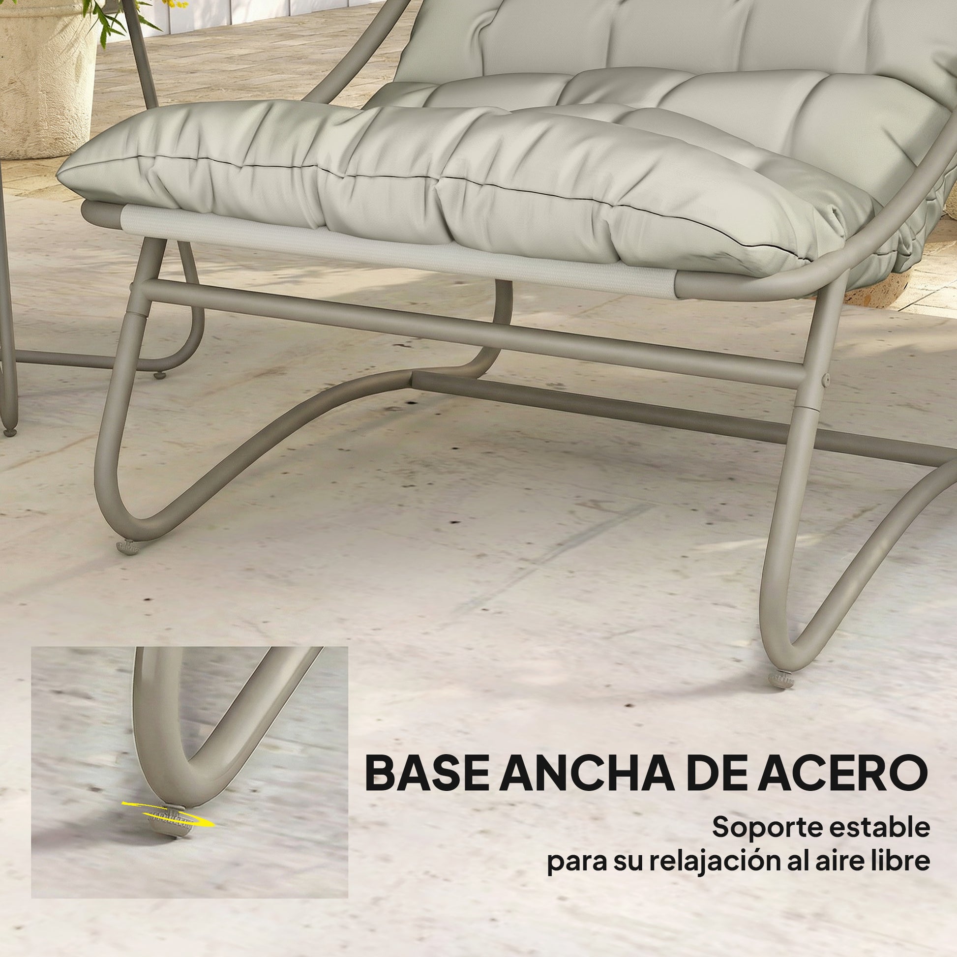 Outsunny Conjunto de Mesa y Sillas de Terraza Exterior de 3 Piezas, Muebles de Jardín Exterior con Cojines, 2 Sillas Lounge Transpirable, Mesa de Café y Marco de Acero, para Patio, Balcón, Gris Claro