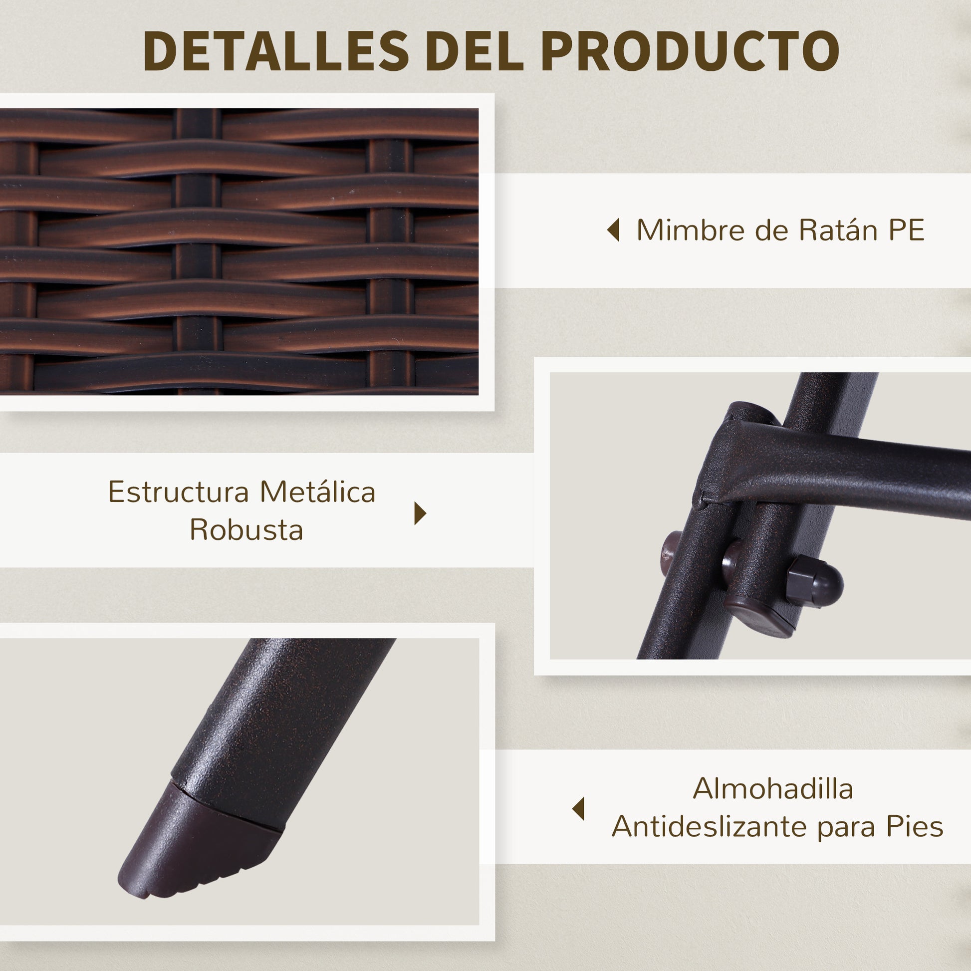 Outsunny Conjunto de Muebles de Jardín Plegable de 3 Piezas Juego de Sillas y Mesa de Ratán para Patio Balcón Jardín Diseño Trenzado Elegante Mesa de 60x60x72 cm Marrón