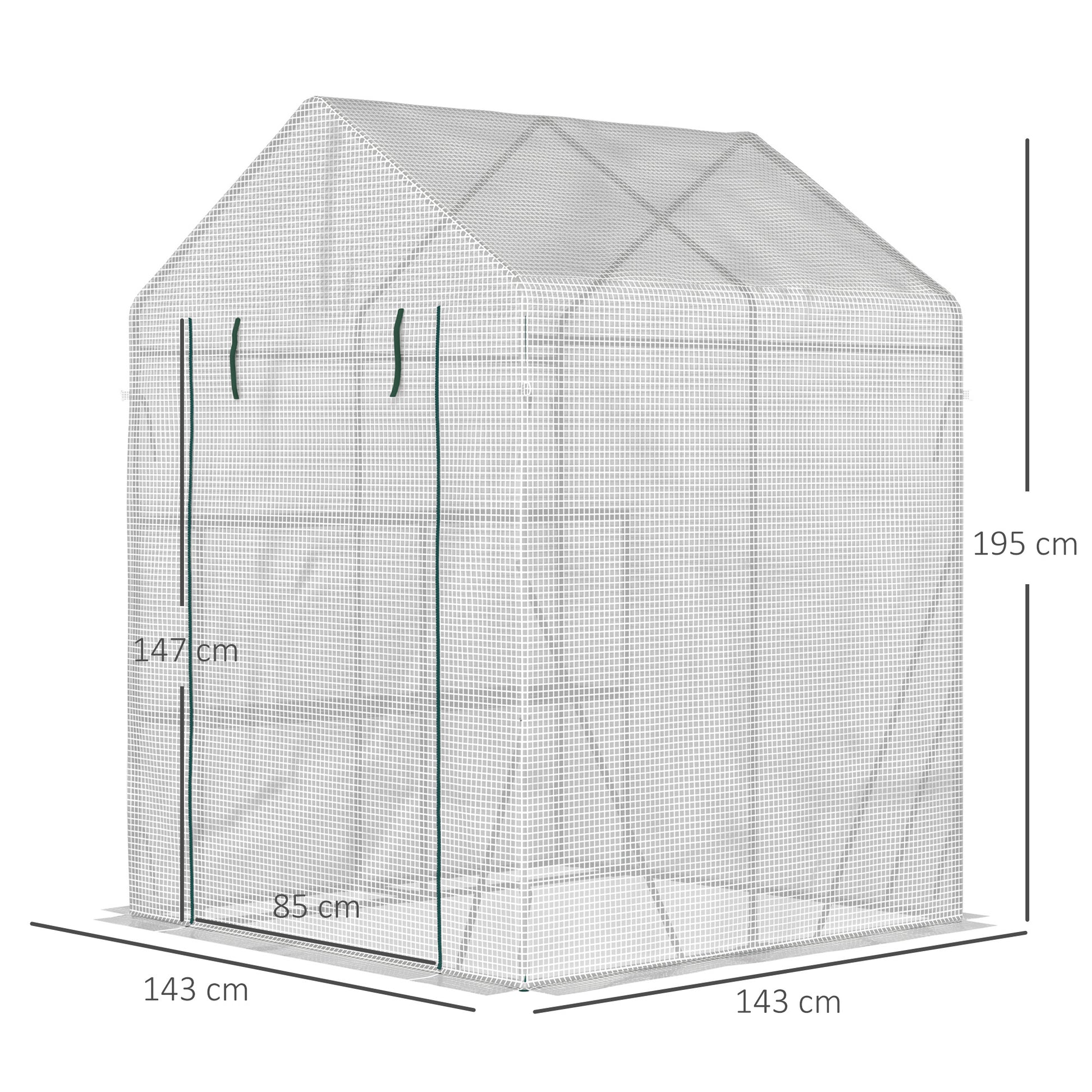 Outsunny Invernadero de Exterior Invernadero Pequeño con 4 Estantes Puerta Enrollable con Cremallera y Marco de Acero Invernadero para Cultivos Plantas Flores 143x143x195 cm Blanco