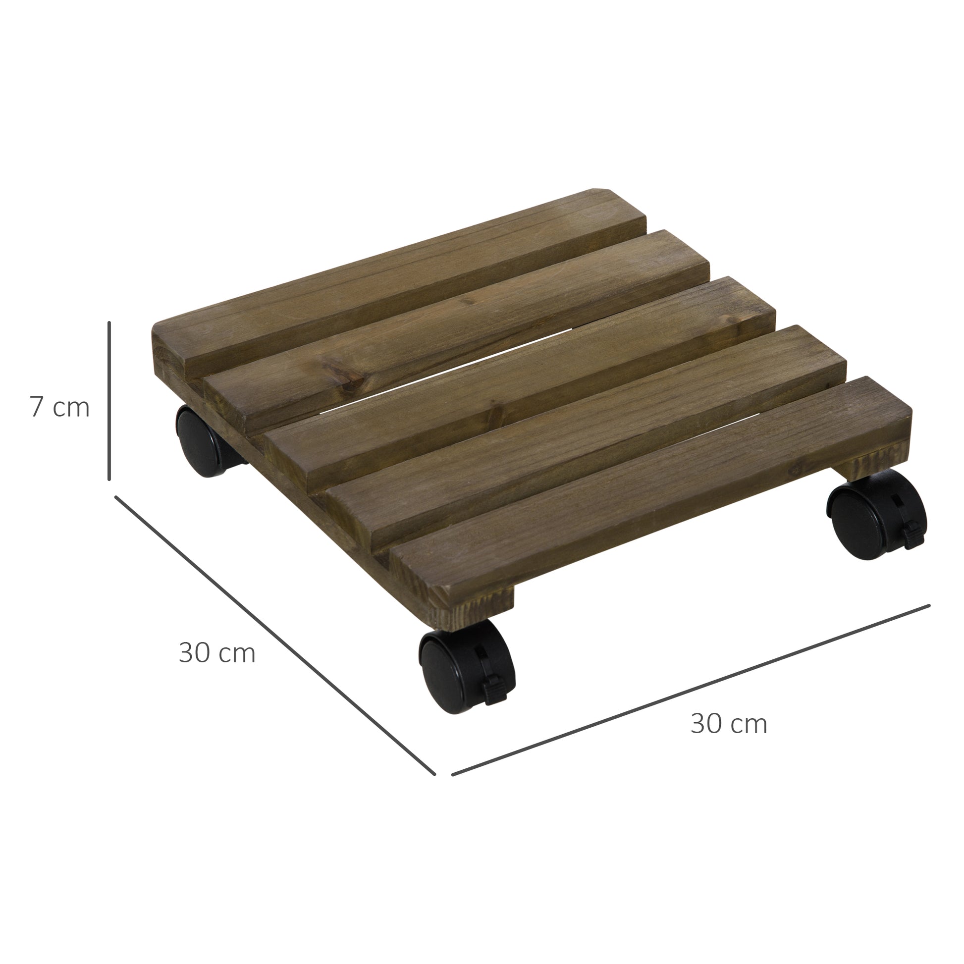 Outsunny Pack de 2 Plataformas con Ruedas de Madera, Soportes para Plantas con Ruedas 360 ° Giratorias Bloqueables, Bases para Macetas, Exterior, Interior, Jardín, Carga 50 kg, Marrón Oscuro