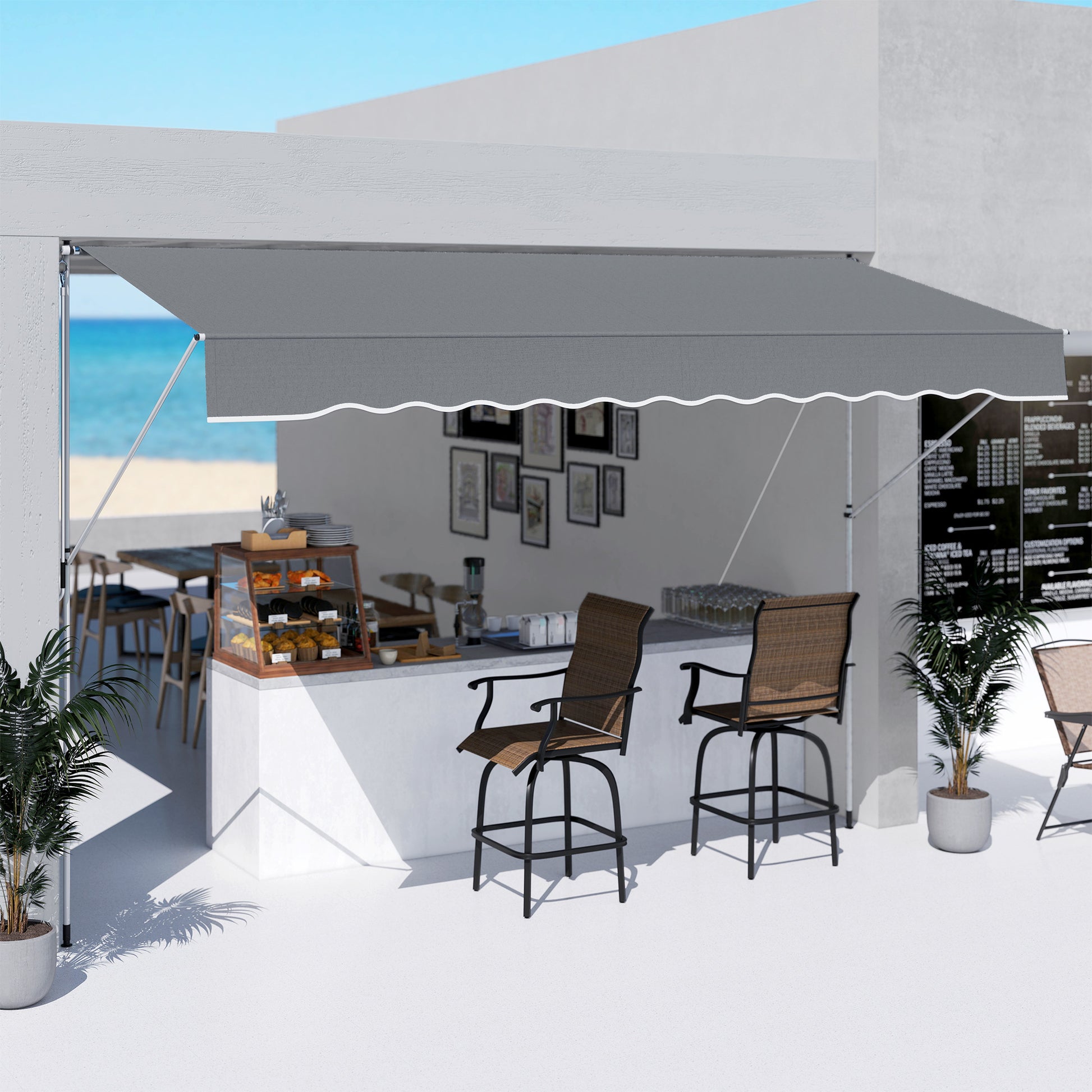 Outsunny Toldo Manual Retráctil 4x1,2 m, Toldo Exterior Terraza Enrollable, Altura Ajustable 170-280 cm, con Manivela, Anti-UV e Impermeable, Sin Taladro, para Balcón, Jardín, Gris Oscuro