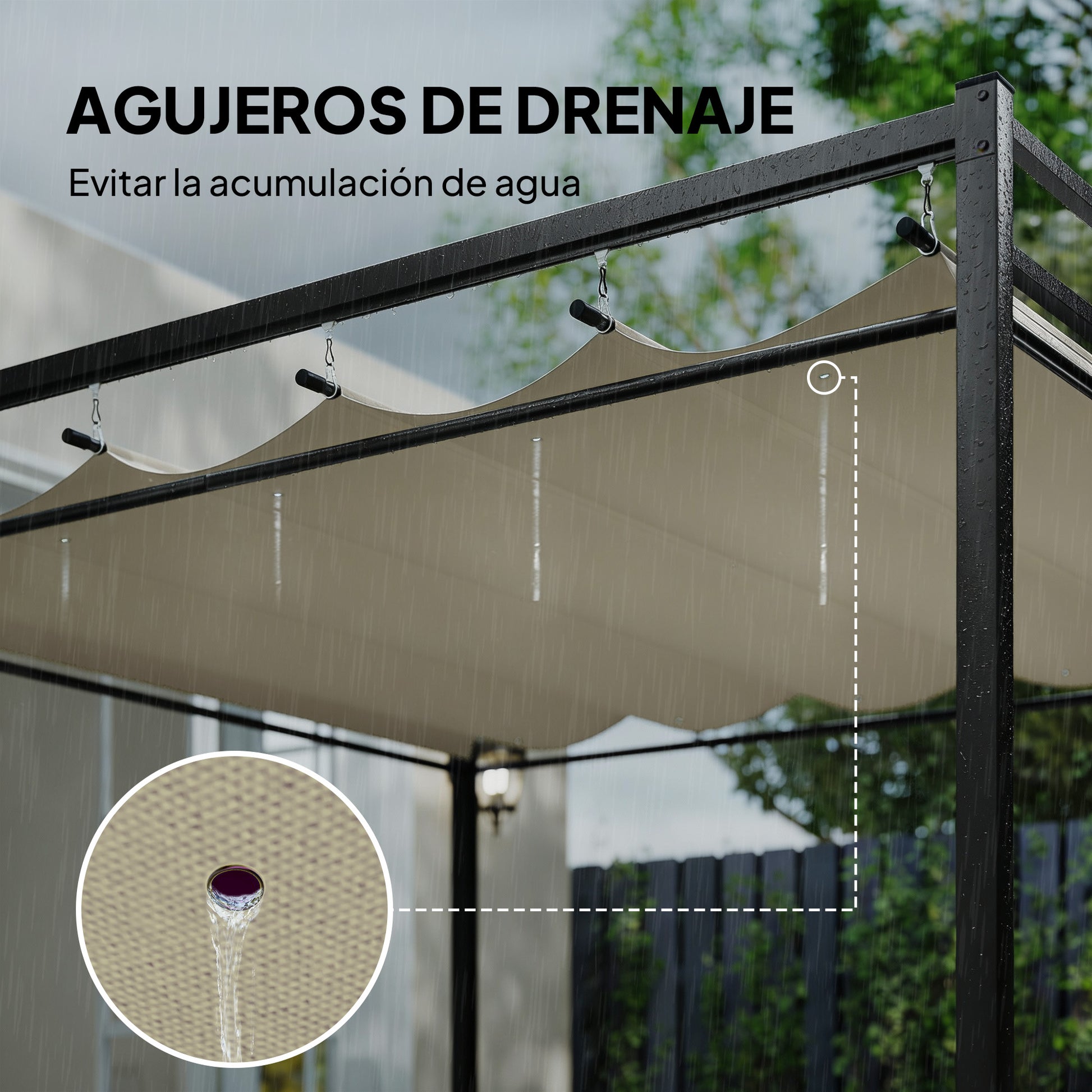 Outsunny Pérgola de Jardín 3x3 m con Techo Retráctil y 4 Cortinas, Cenador de Jardín con Protección UV30+, Impermeable, Estructura Metálica, Pabellón para Patio, Terraza, Exterior, Beige