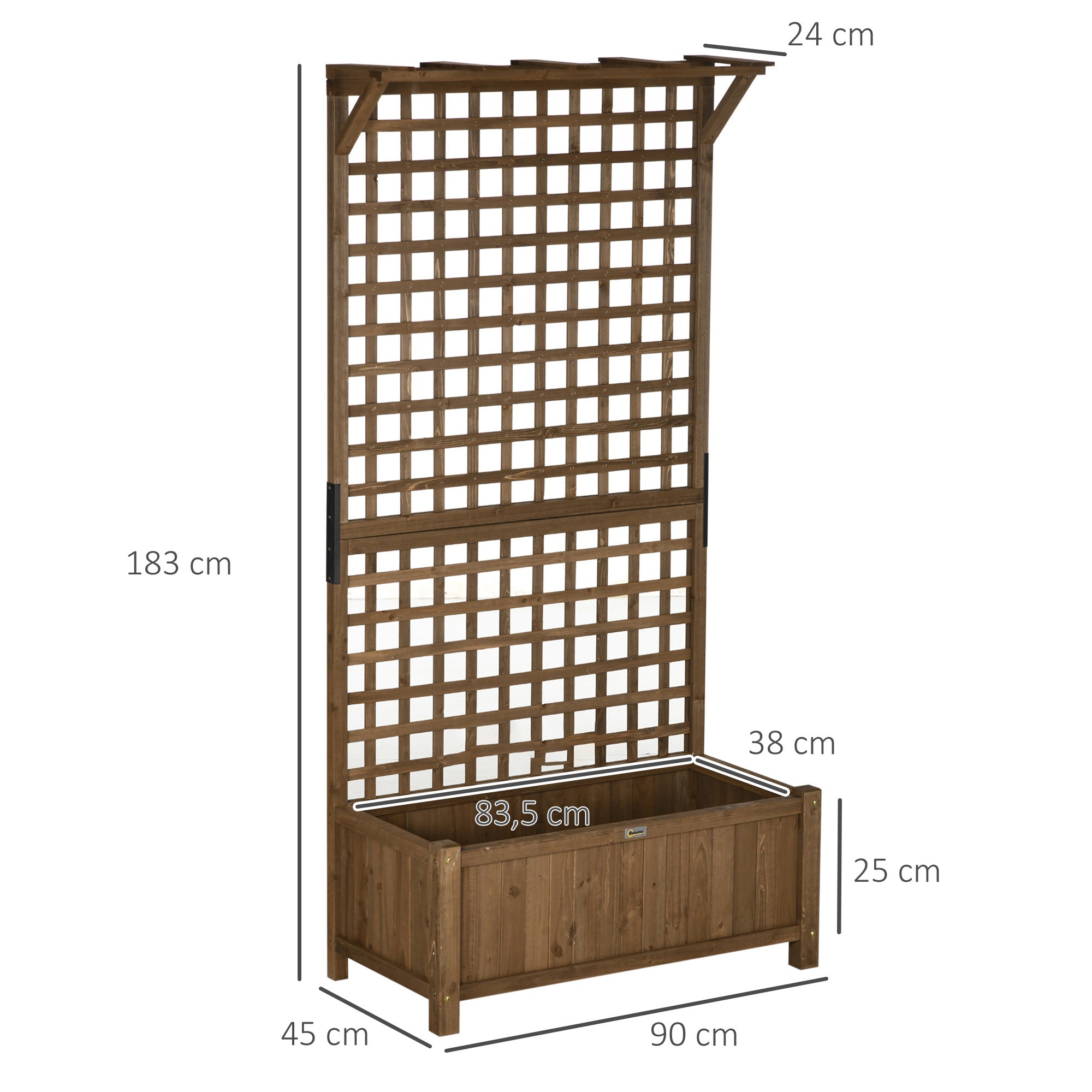 Outsunny Jardinera con Enrejado de Madera Macetero de Jardín con Soporte para Trepadora Cultivo de Plantas Flores Jardinera con Celosía para Exterior Patio Terraza 90x45x183 cm Marrón