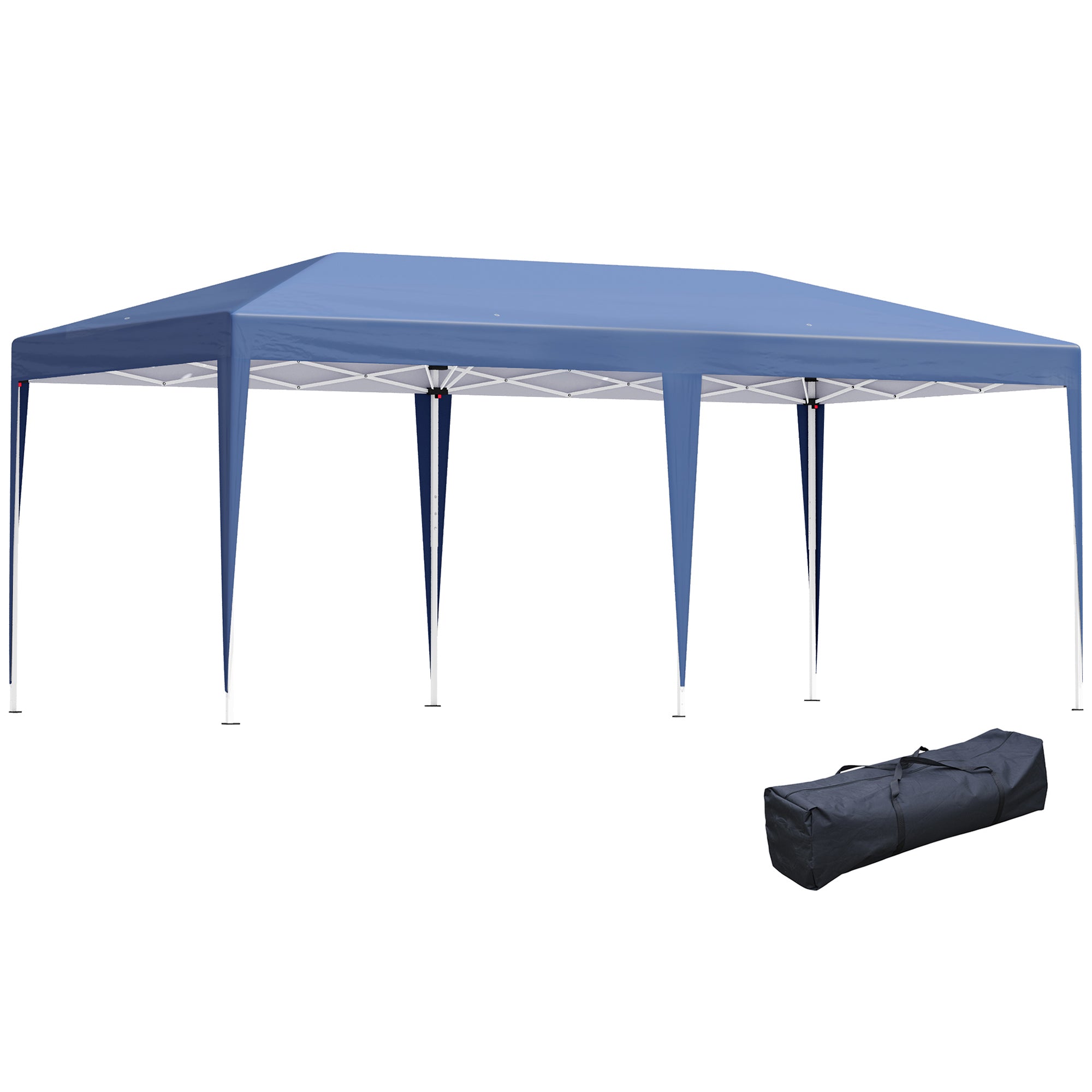 Outsunny Carpa Plegable 6x3 m Cenador de Jardín Gazebo con Altura Ajustable en 3 Niveles Bolsa de Transporte Marco de Acero Anti-UV para Patio Fiestas Camping Azul