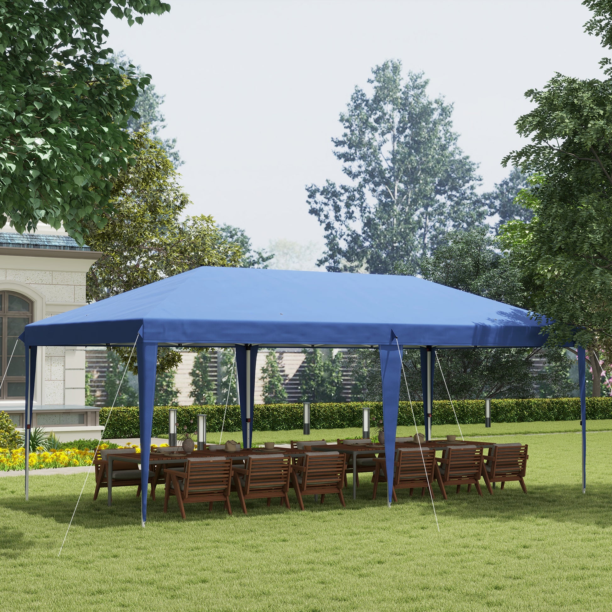 Outsunny Carpa Plegable 6x3 m Cenador de Jardín Gazebo con Altura Ajustable en 3 Niveles Bolsa de Transporte Marco de Acero Anti-UV para Patio Fiestas Camping Azul