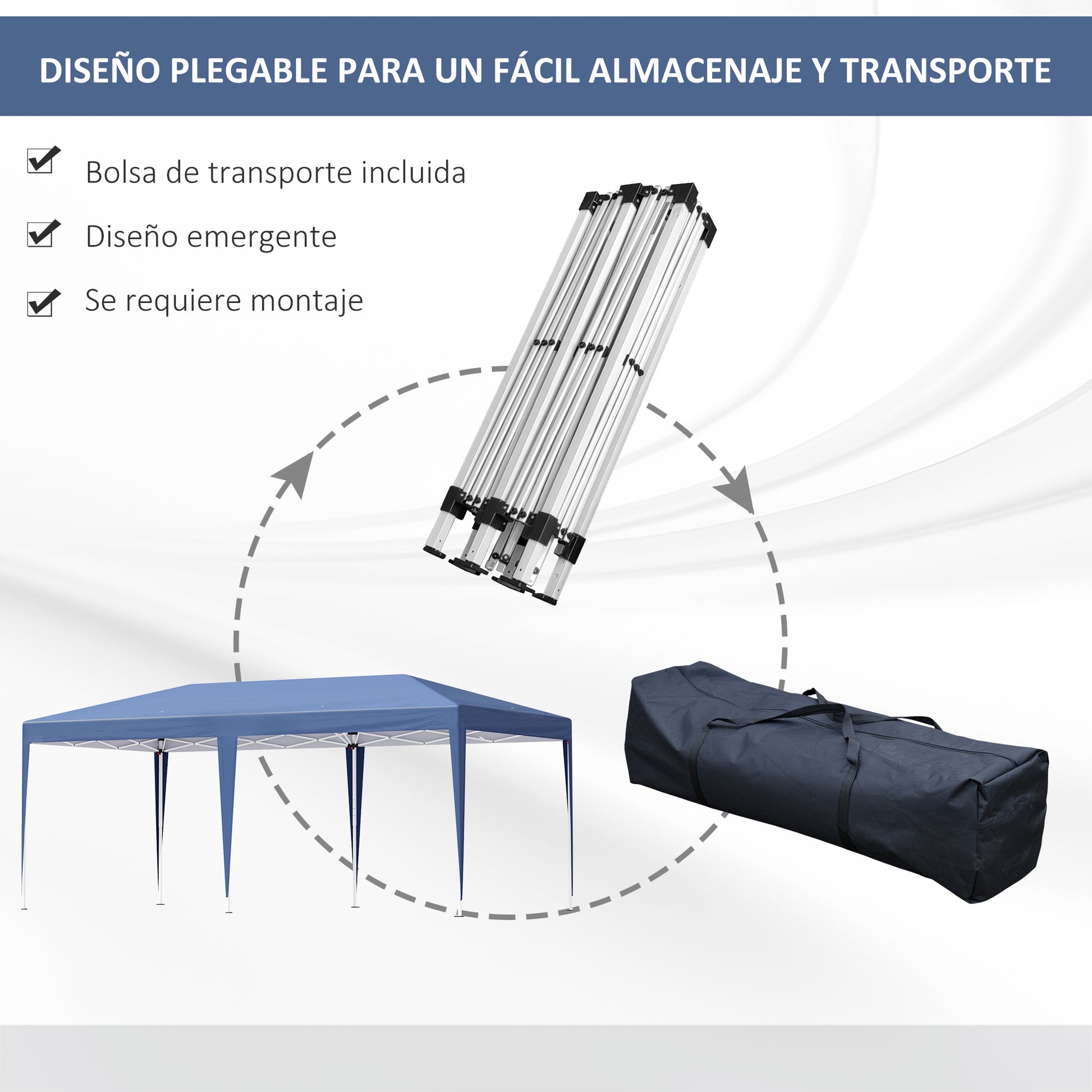 Outsunny Carpa Plegable 6x3 m Cenador de Jardín Gazebo con Altura Ajustable en 3 Niveles Bolsa de Transporte Marco de Acero Anti-UV para Patio Fiestas Camping Azul