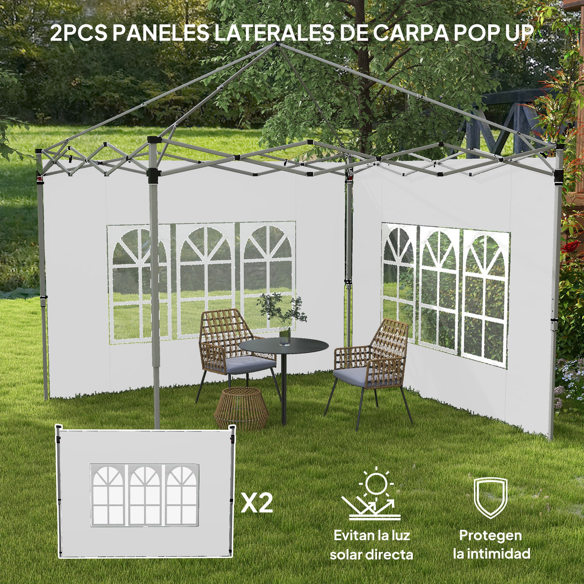 Outsunny 2 Paredes Laterales para Carpas de 3 x 3 / 3 x 4 m, 295x195 cm, Paredes Laterales de Repuesto para Cenador de Tela Oxford con Ventana, para Jardín, Exteriores, Fiestas, Blanco