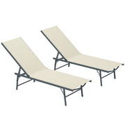 Outsunny Pack de 2 Tumbonas Jardín Exterior Tumbonas Plegables Reclinables en 5 Posiciones con Estructura Metálica y Asiento de Malla Transpirable para Playa Piscina 164x54x84 cm Crema